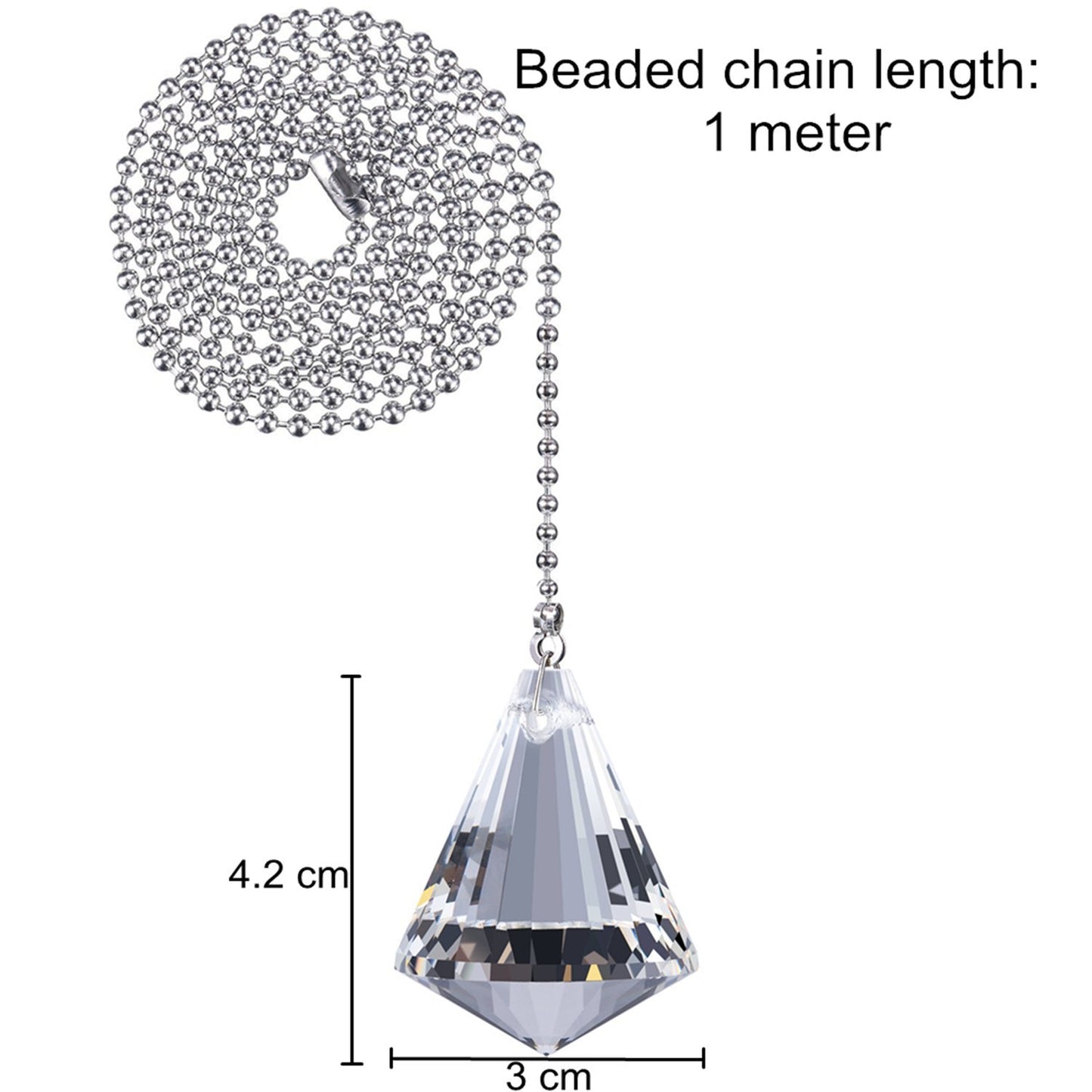 JOVITEC 2 Stück Zugkette für Deckenventilatoren, Zugkette für Ornamente, Verlängerung für Lichterkette, dekorative Kristall-Zugkette, 1 Meter lang, jede Kette (Kristalldiamant)