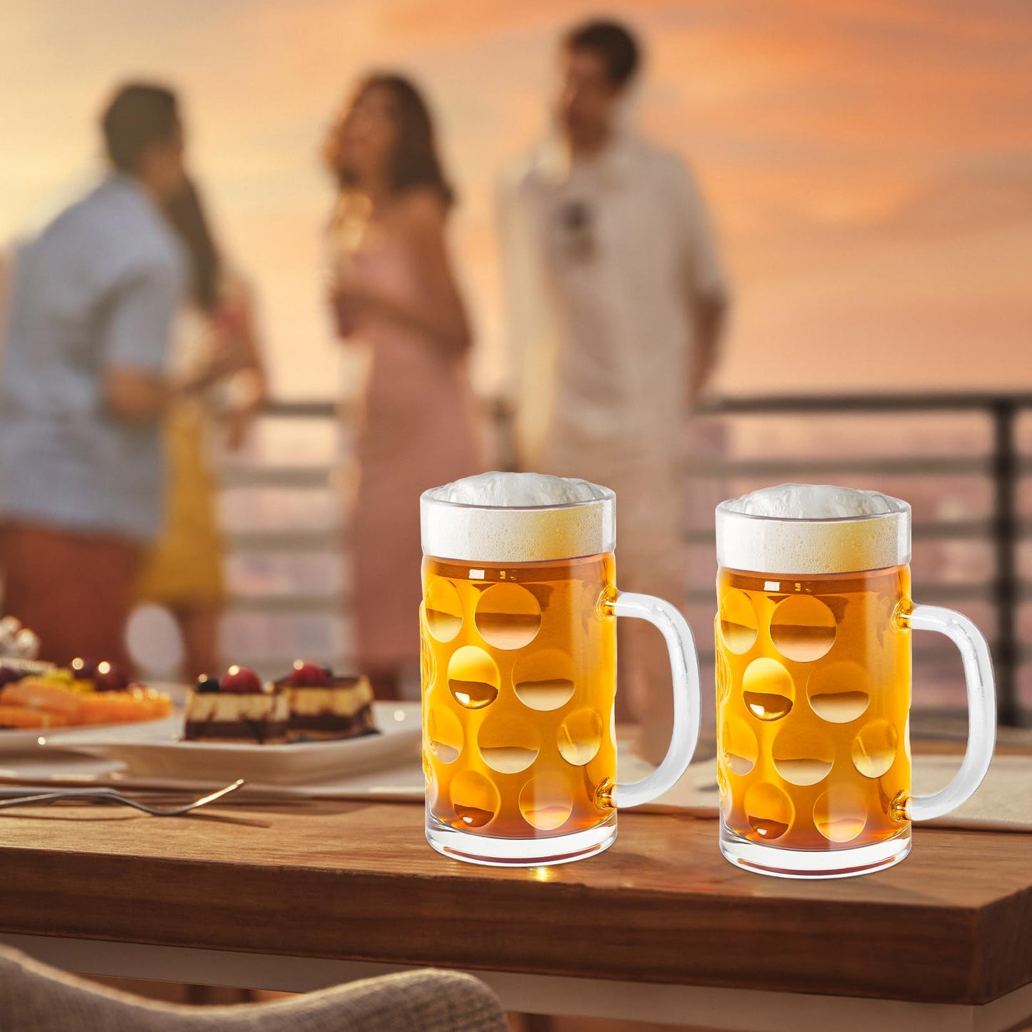 20 OZ Bierkrüge, große, klare deutsche Biergläser mit Henkel für Männer, 2er-Set