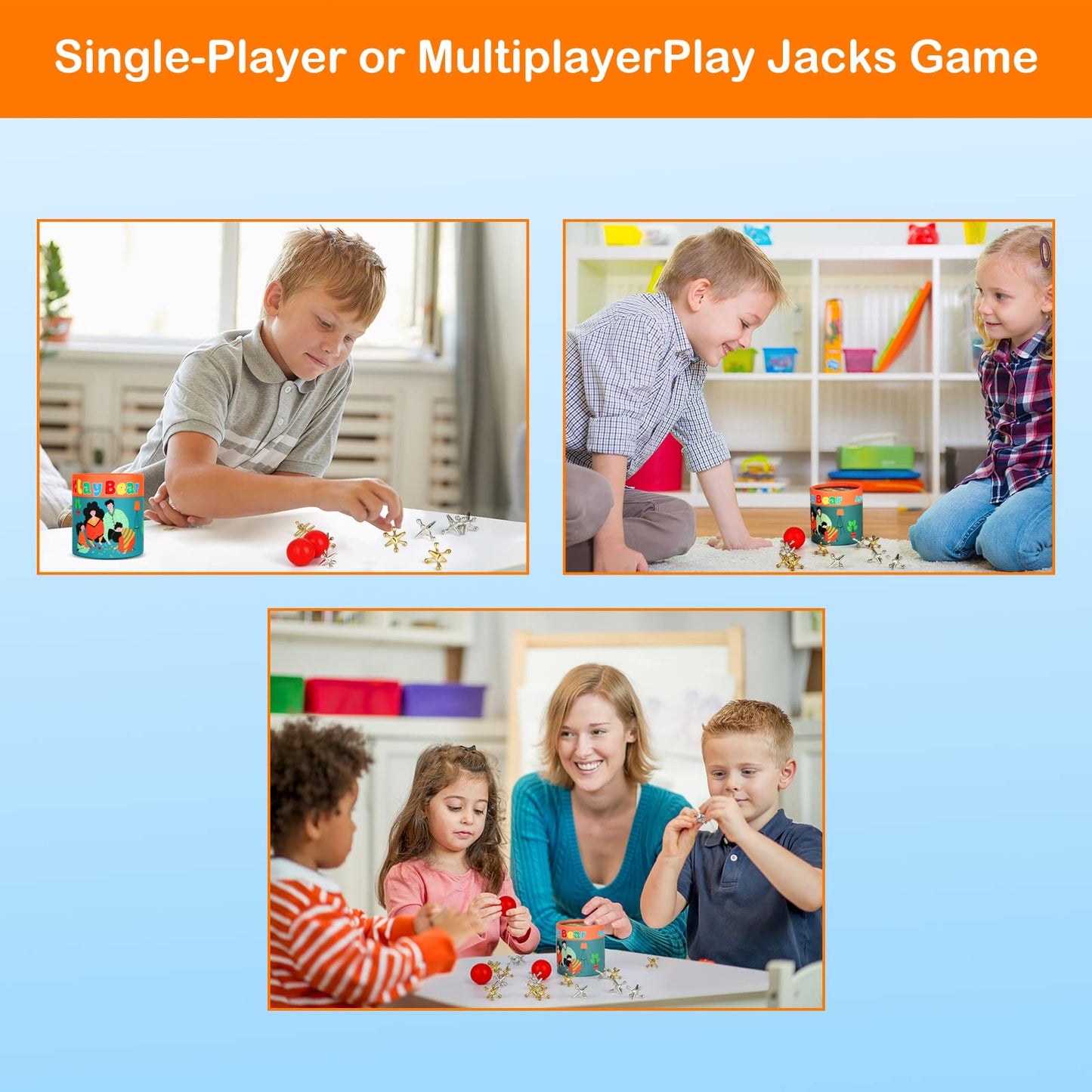 Jacks Game with Ball, Retro Vintage Jax Game for Kids and Adults, Classic Board Games with 18 Metal Jacks & 3 Red Rubber Balls, Old Fashion Traditional Table Games for Family Game Night