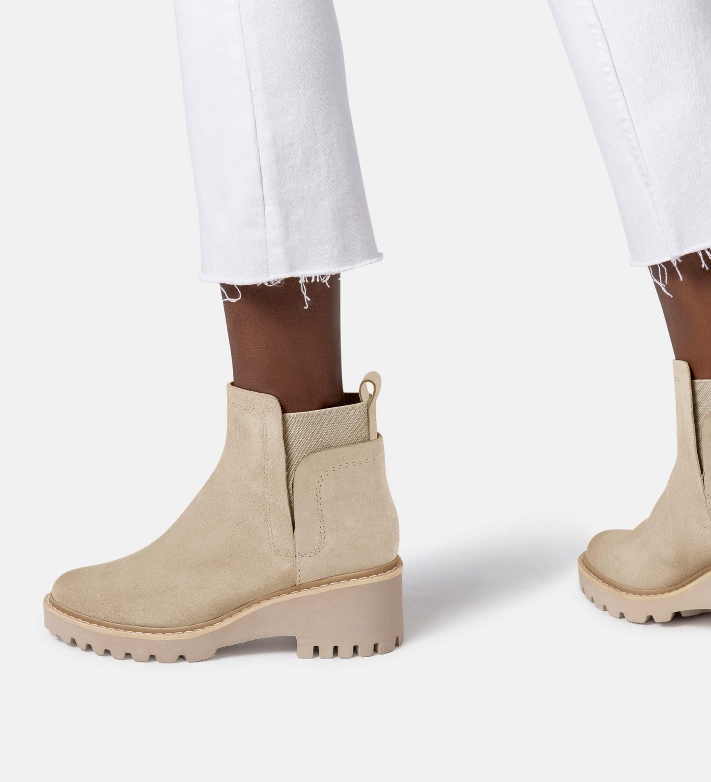 Trish Lucia Damen Chelsea-Stiefel mit Plateausohle, knöchelhoch, klobiger Blockabsatz, rutschfest, Wildleder, modische Schlupfstiefeletten