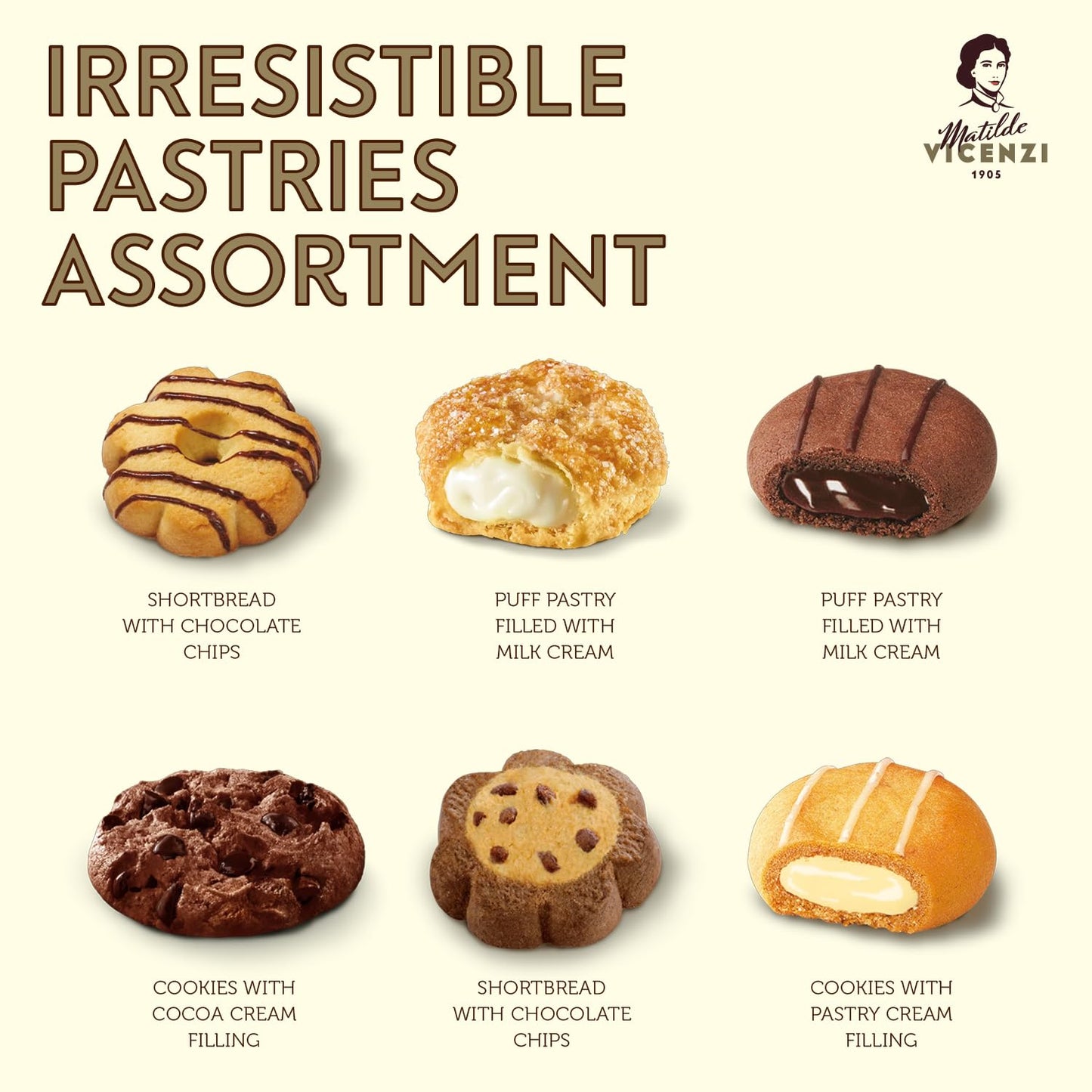 Millefoglie D'Italia Fine Selection of Italian Puff Pastries, Assortment of Vanilla, Chocolate, Butter & Raspberry Cookies, 13.23 oz (375g)