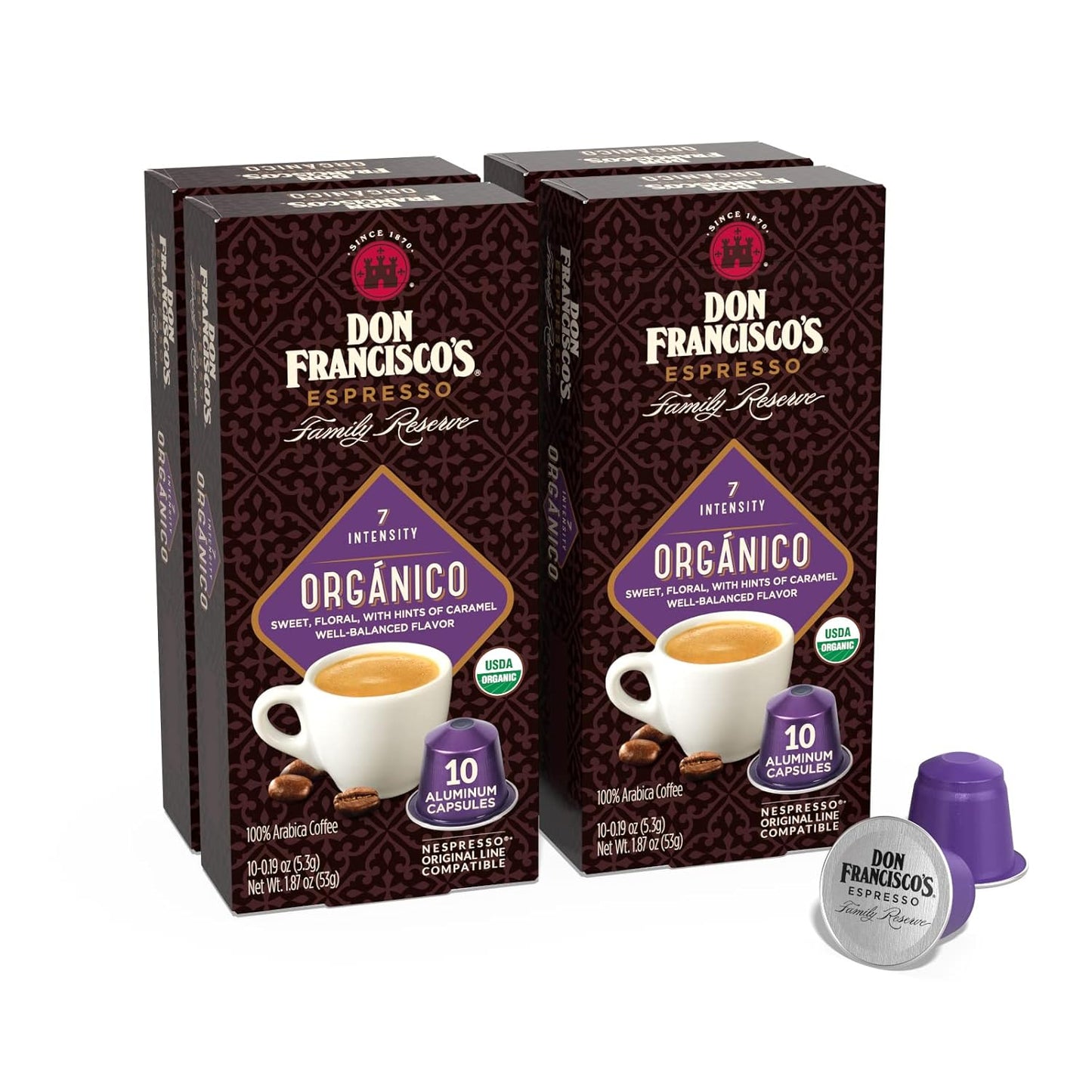 Don Francisco's and Cafe La Llave Espresso Capsule Variety Pack - 50 Recyclable Aluminum Pods Compatible with Nespresso Originalline - Premium Coffee with 4 Flavors and Intensities
