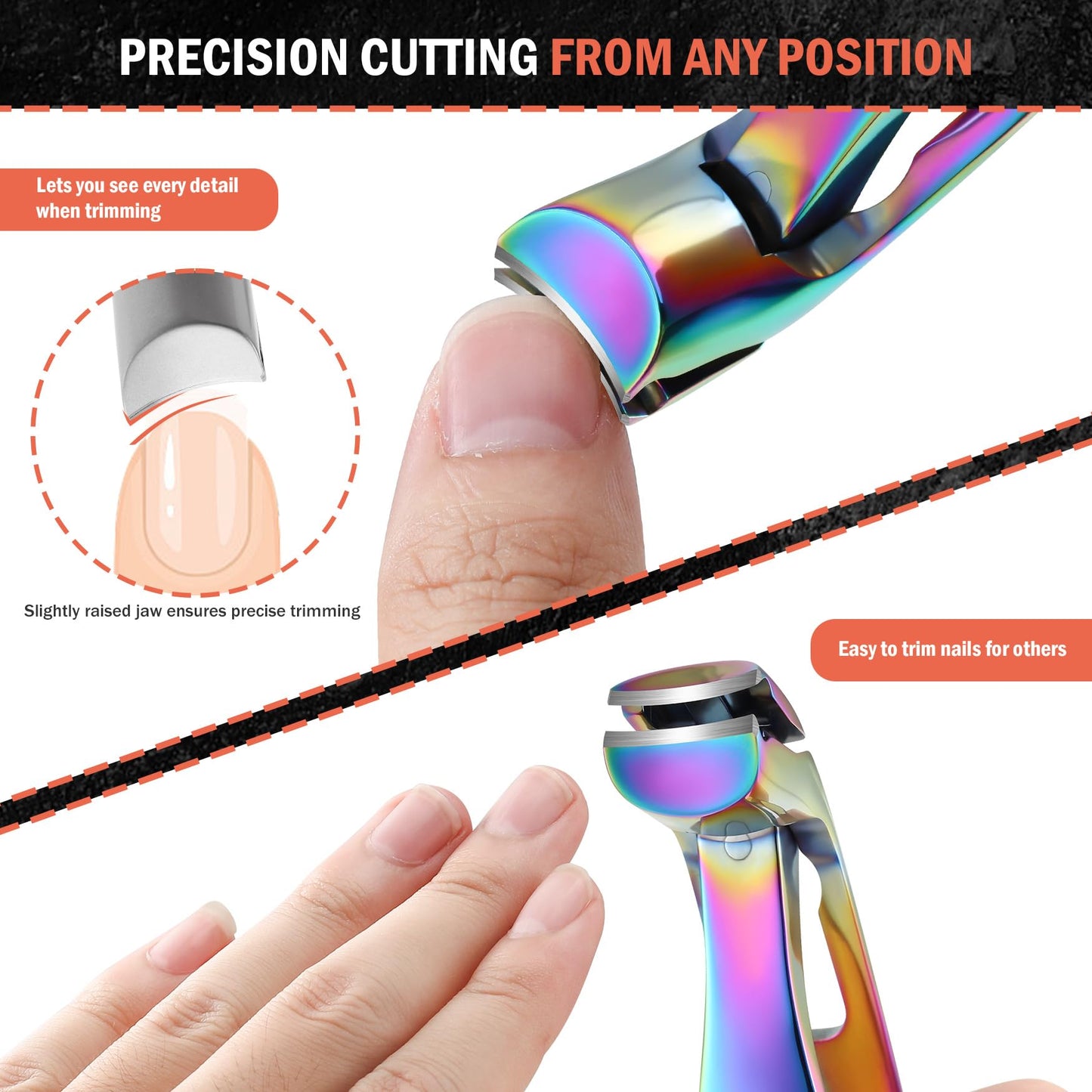 BEZOX Angled Head Toe Nail Clippers for Seniors for Thick Nails - Ergonomic Toenails Clipper for Thick Toenails, Premium Finger Nails Clipper for Adult with Catcher - Black