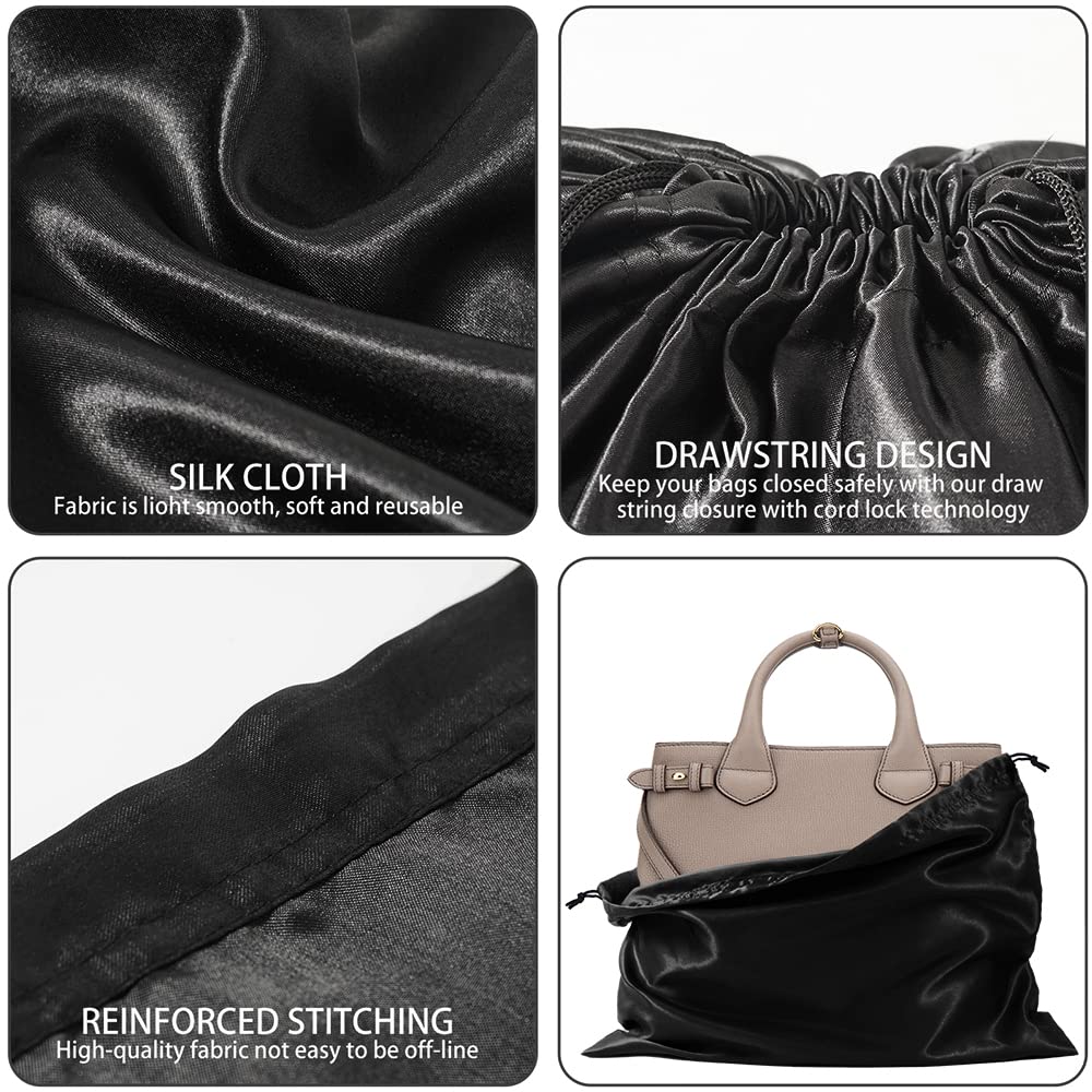 Lot de 6 sacs anti-poussière en soie pour sacs à main, sacs à main, chaussures, bottes, sac à cordon anti-poussière en soie, pochette de rangement de voyage (blanc, 19,6 × 15,7 pouces)
