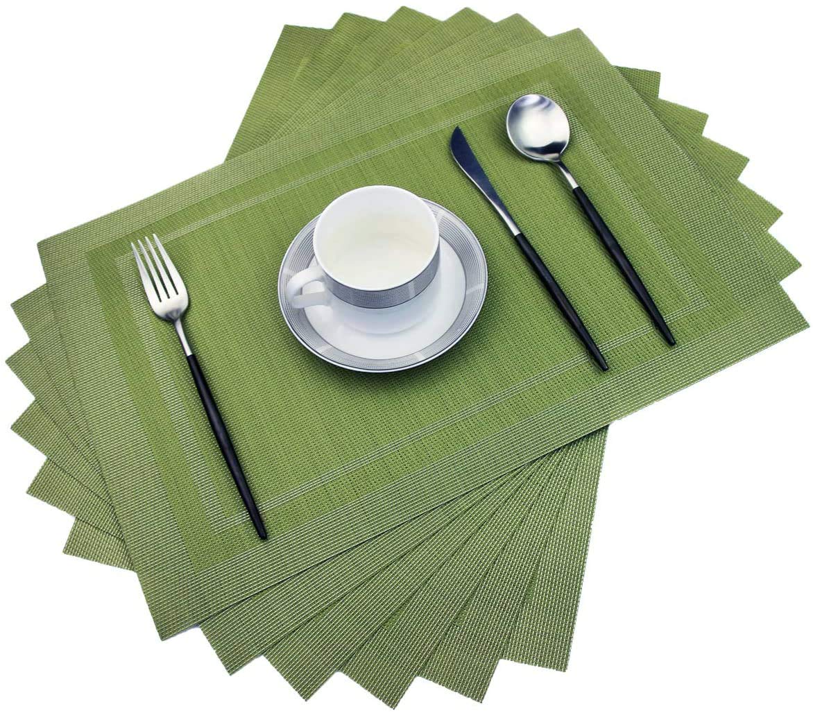 PIGCHCY Keilförmige Tischsets für den Esstisch, kreuzgewebt, waschbares Vinyl-Tischset, hitzebeständig, runde Tischsets, 4er-Set (Silbergrau)