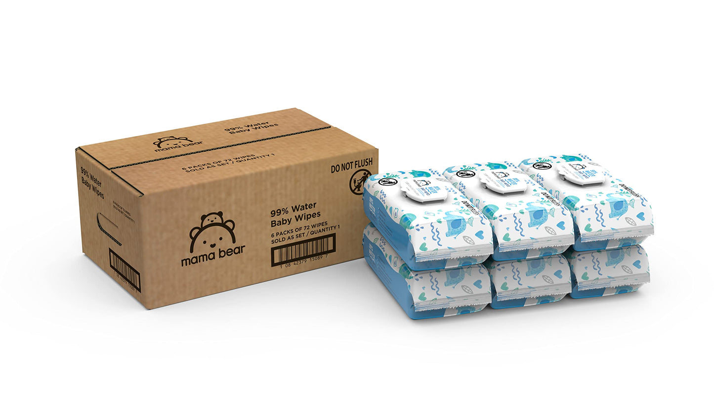 Amazon Brand - Mama Bear 99% Water Based Baby Wipes, Hypoallergenic for Sensitive Skin, Fragrance Free, 432 Count (6 Packs of 72)