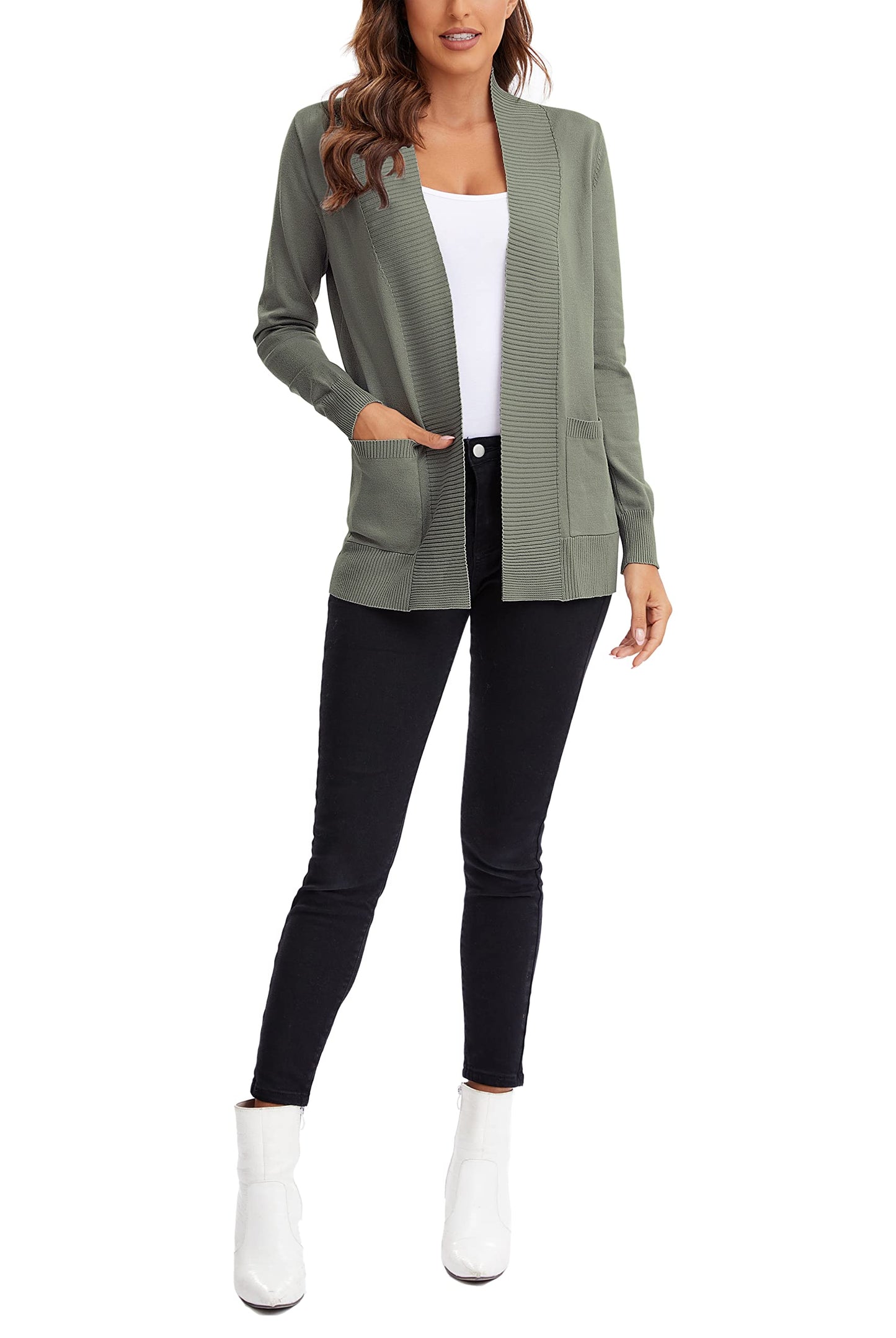 Urban CoCo Leichter Strickjacke für Damen mit offener Vorderseite, lange Ärmel, mit Tasche