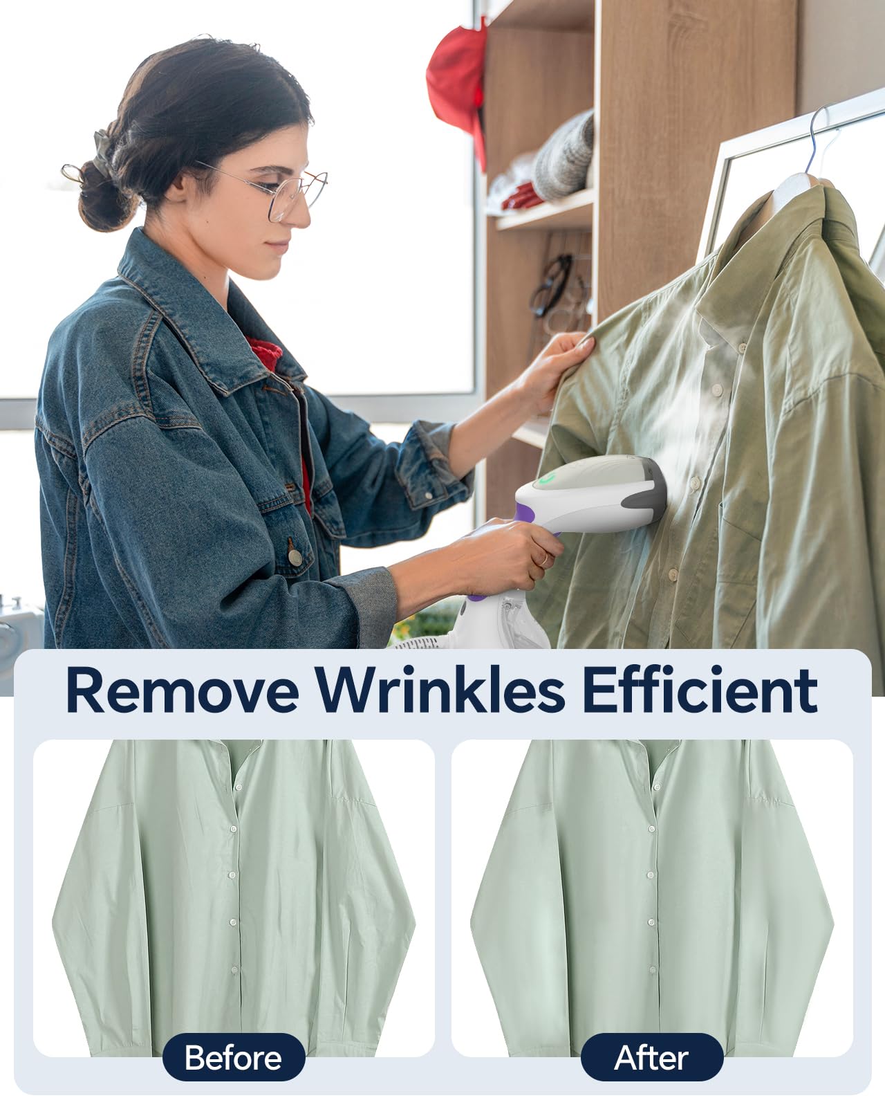 BEAUTURAL Steamer for Clothes, Portable Handheld Garment Fabric Wrinkles Remover, 30-Second Fast Heat-up, Auto-Off, Large Detachable Water Tank