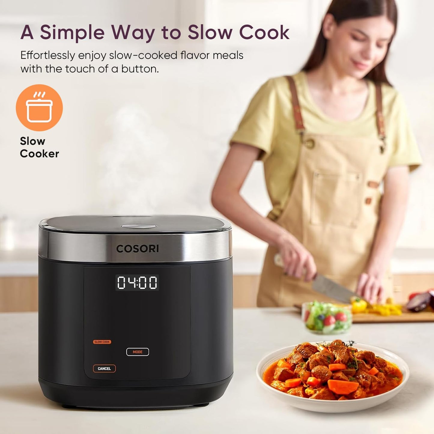 COSORI 10-Cup Rice Cooker | 18-in-1 Fuzzy Logic, Ceramic Non-Stick Pot, 24h Keep Warm, Steamer & Slow Cook, Black
