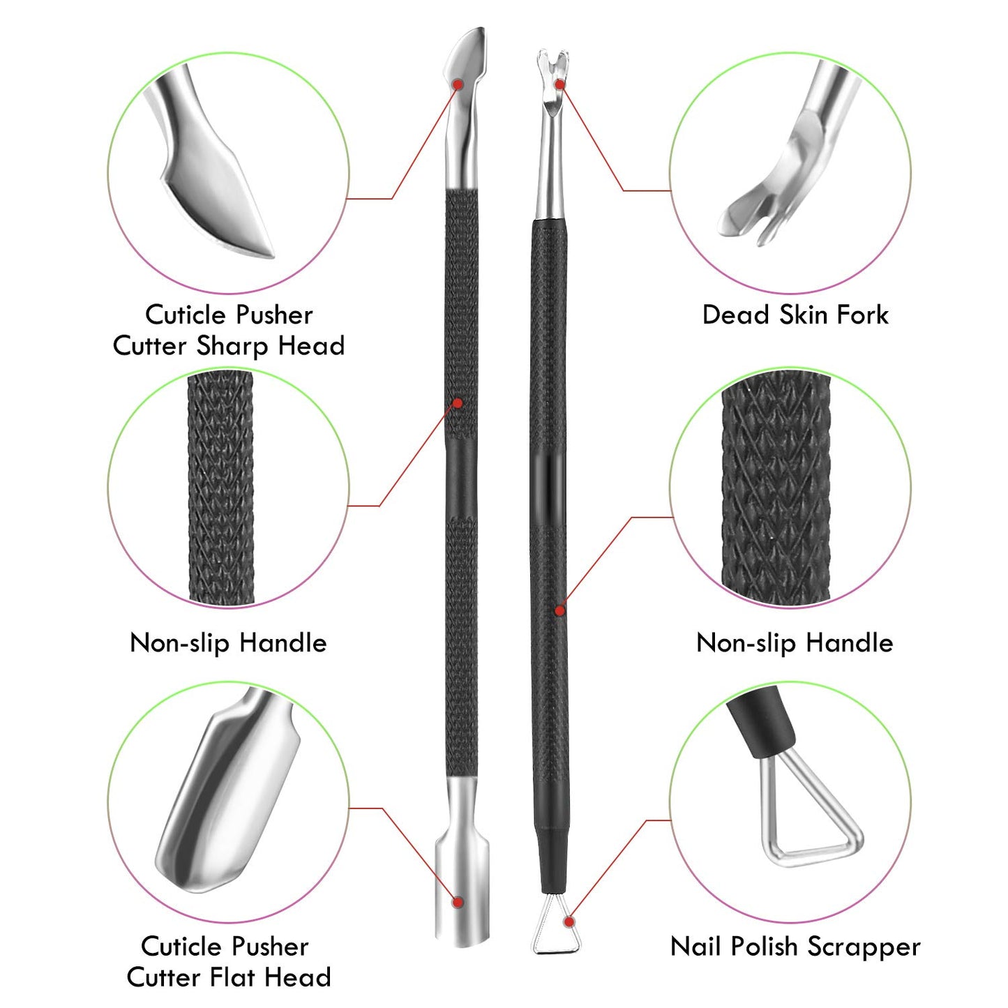 3-Piece Rainbow Cuticle Care Kit – Precision Trimmer, Dual-Head Pusher & Scraper | Surgical-Grade Stainless Steel