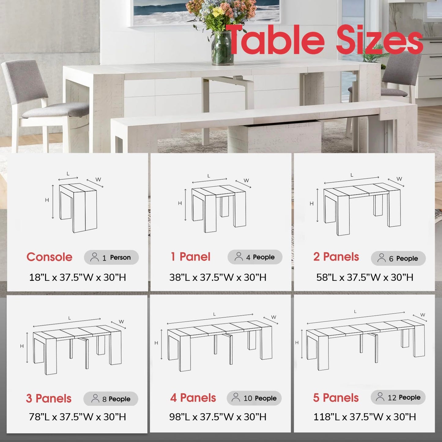 Transformer Table Esstisch-Set für 4 bis 12, ausziehbarer Esstisch aus Holz mit ausziehbarer Bank, Möbel für kleine Räume, Küchentisch-Set (Dunkelgrau, Tisch + Bank)