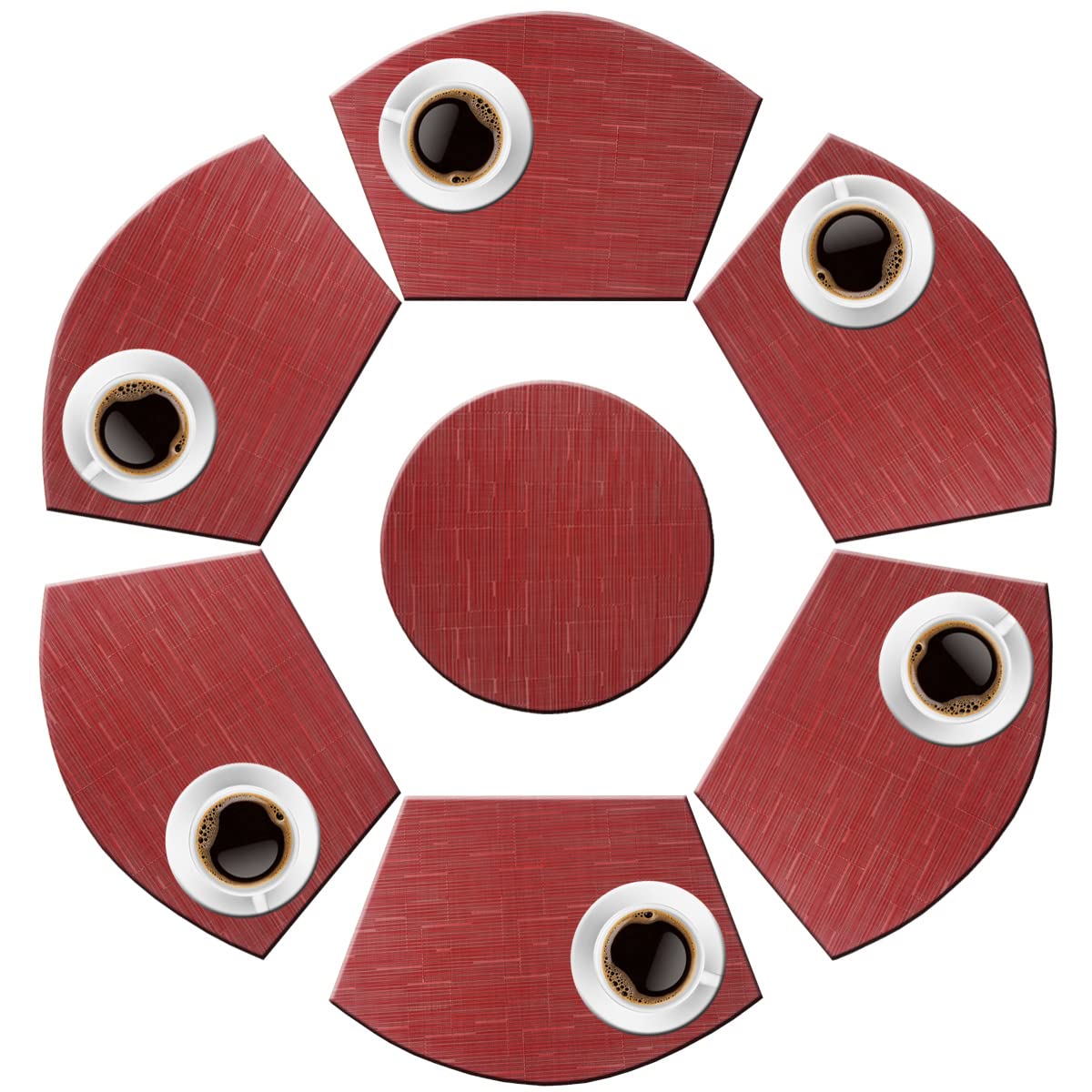 PIGCHCY Keilförmige Tischsets für den Esstisch, kreuzgewebt, waschbares Vinyl-Tischset, hitzebeständig, runde Tischsets, 4er-Set (Silbergrau)