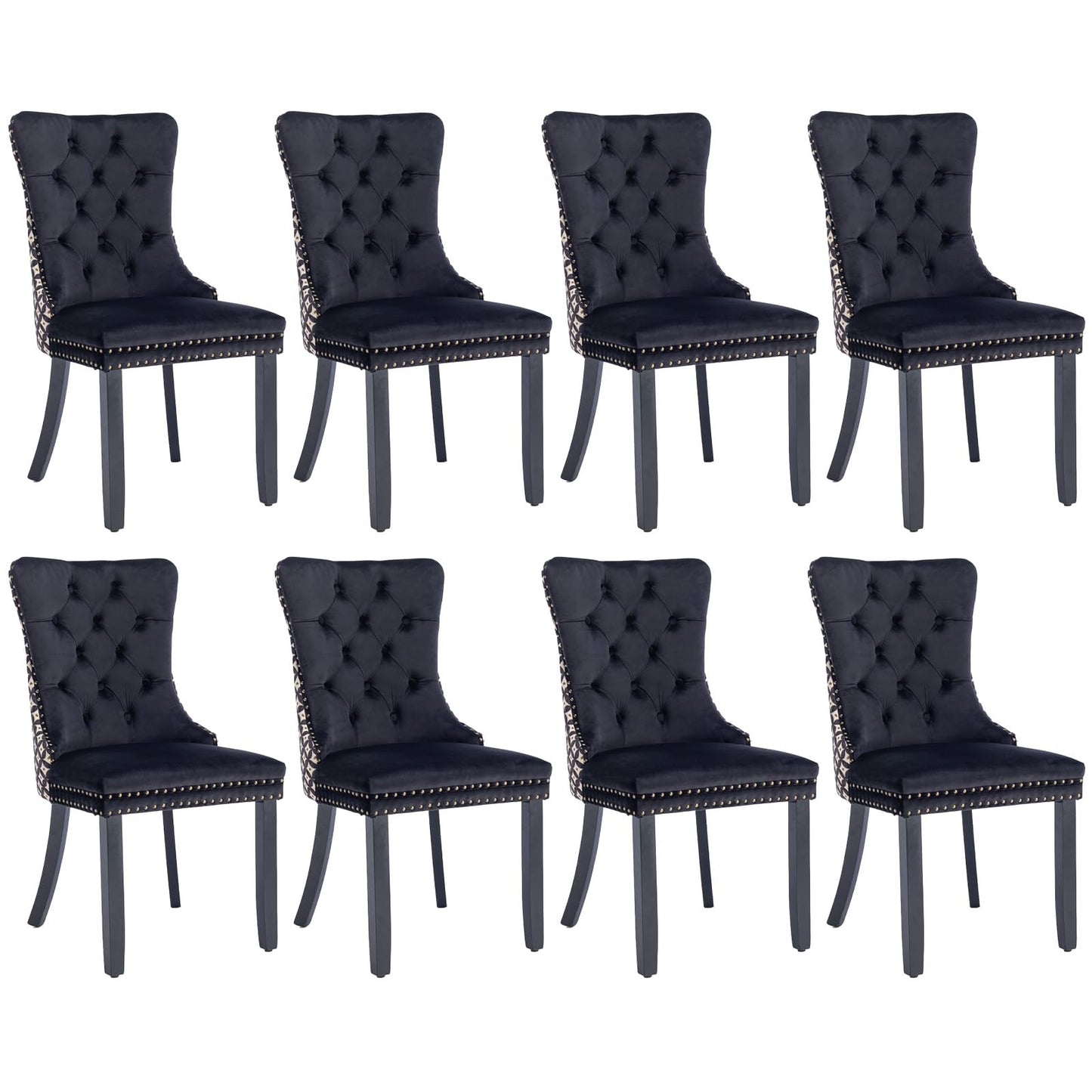 SoarFlash Esszimmerstühle aus Leder, 8er-Set, Beistellstuhl mit hoher Rückenlehne, moderner gepolsterter Beistellstuhl mit Knopfrückenring, Beine aus Massivholz (Schwarz und Grau)