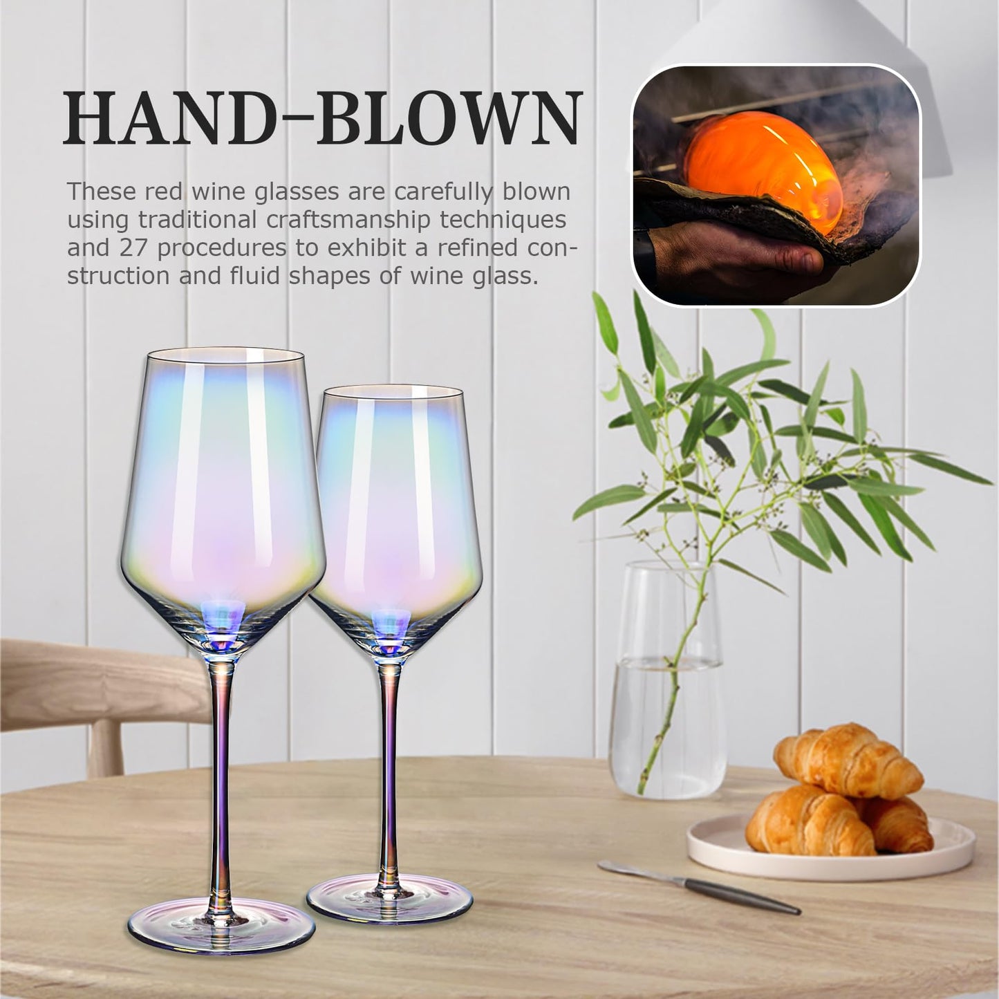 CUKBLESS Red Wine Glasses Set of 6, 20 oz Iridescent Hand Blown Long Stem Red or White Wine Glasses, for Birthday, Wedding