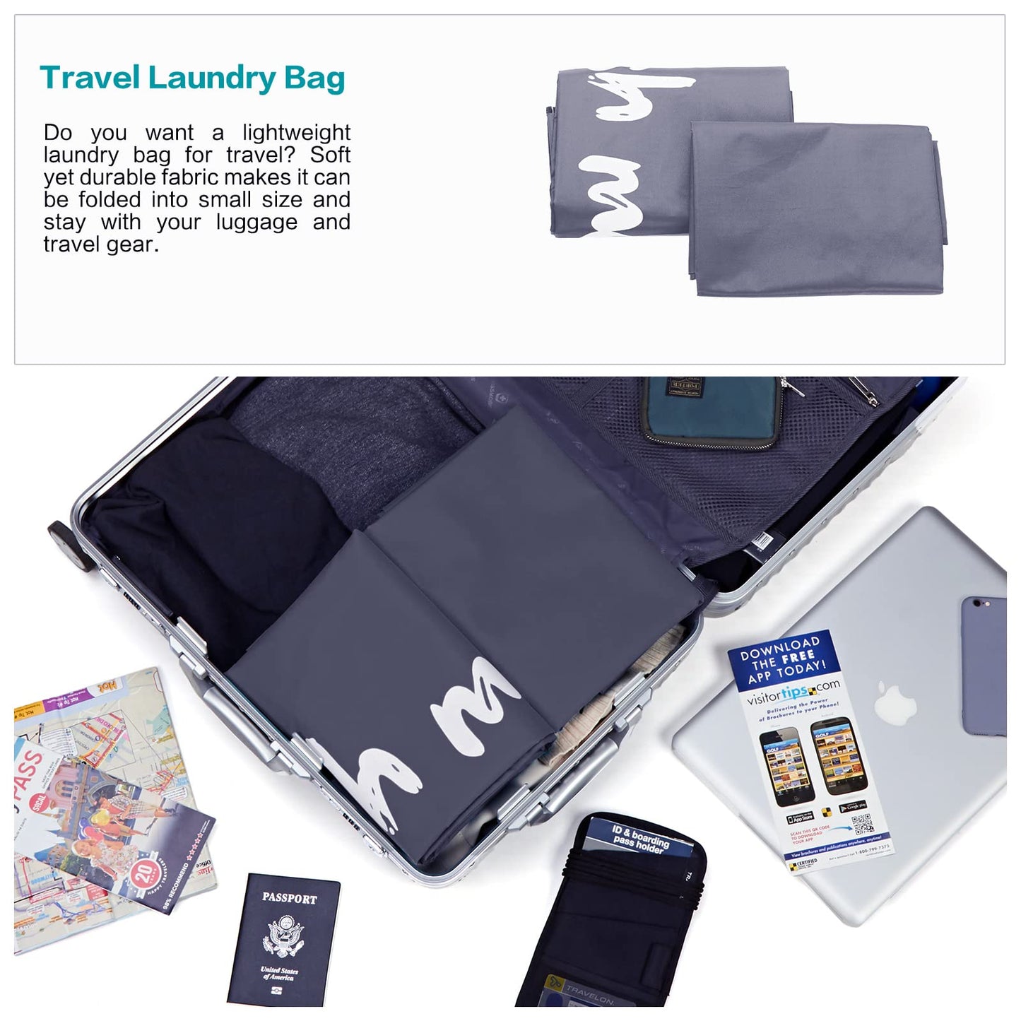 HOMEST 2 Pack XL Wash Me Travel Laundry Bag, Dirty Clothes Organizer, Large Enough to Hold 4 Loads of Laundry, Easy Fit a Laundry Hamper or Basket