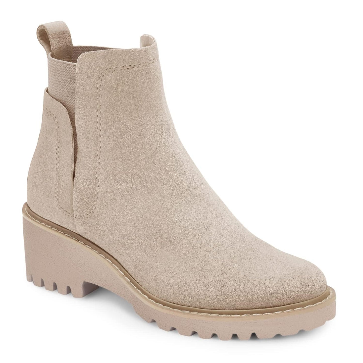 Trish Lucia Damen Chelsea-Stiefel mit Plateausohle, knöchelhoch, klobiger Blockabsatz, rutschfest, Wildleder, modische Schlupfstiefeletten