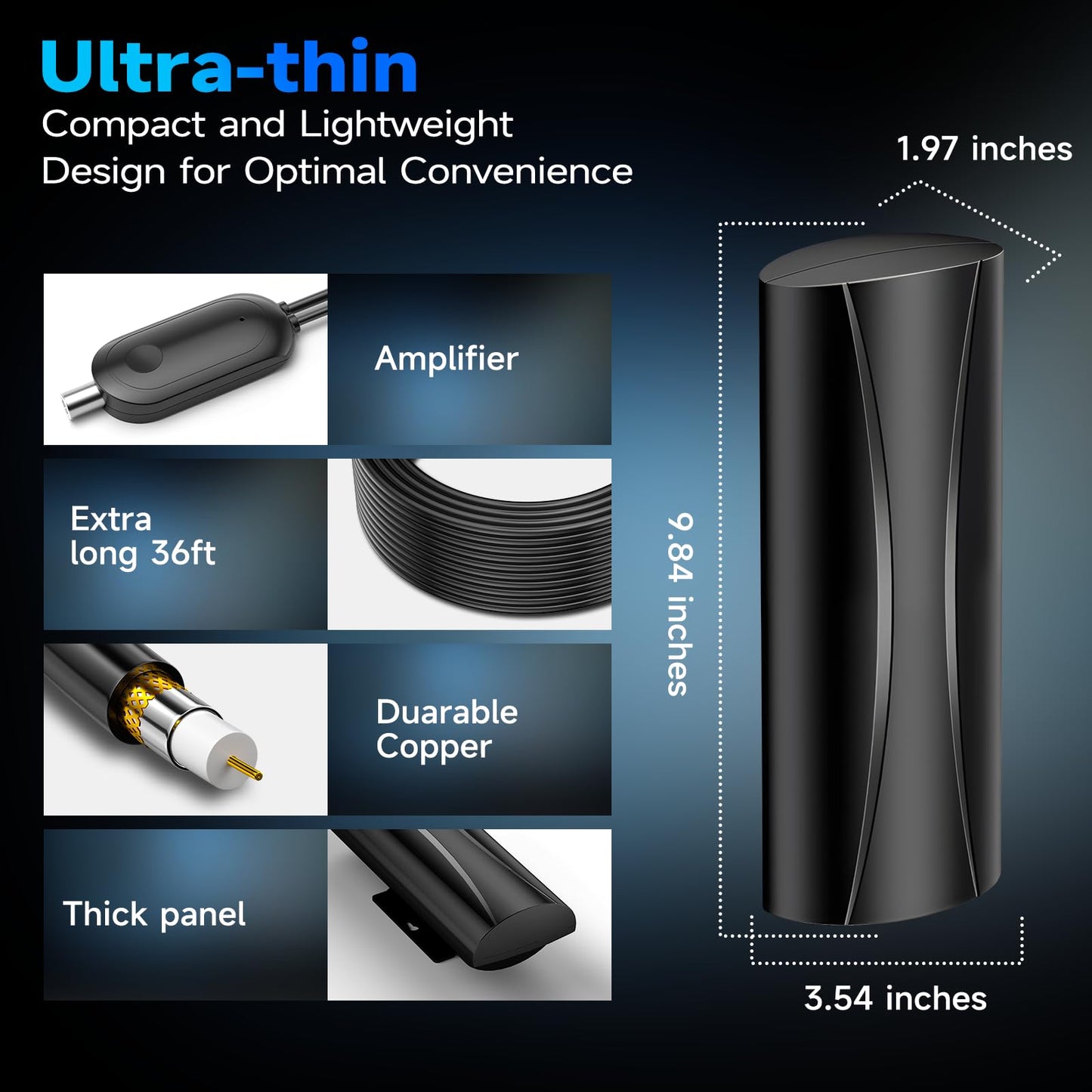 1800+ Miles Range Antenna for Smart TV, Digital TV Antenna Indoor/Outdoor with Amplifier, Long Range 360° Reception Supports 8K, 4K for Smart and Old TVs-36ft Coax Cable