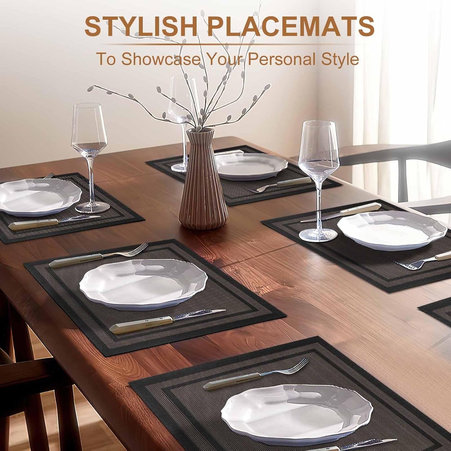 Tischsets 6er-Set, gewebtes Vinyl-Tischset für Esstisch, waschbar, abwischbar, Küchentischsets, strapazierfähige Tischsets für drinnen und draußen, 01 Beige, 6 Stück