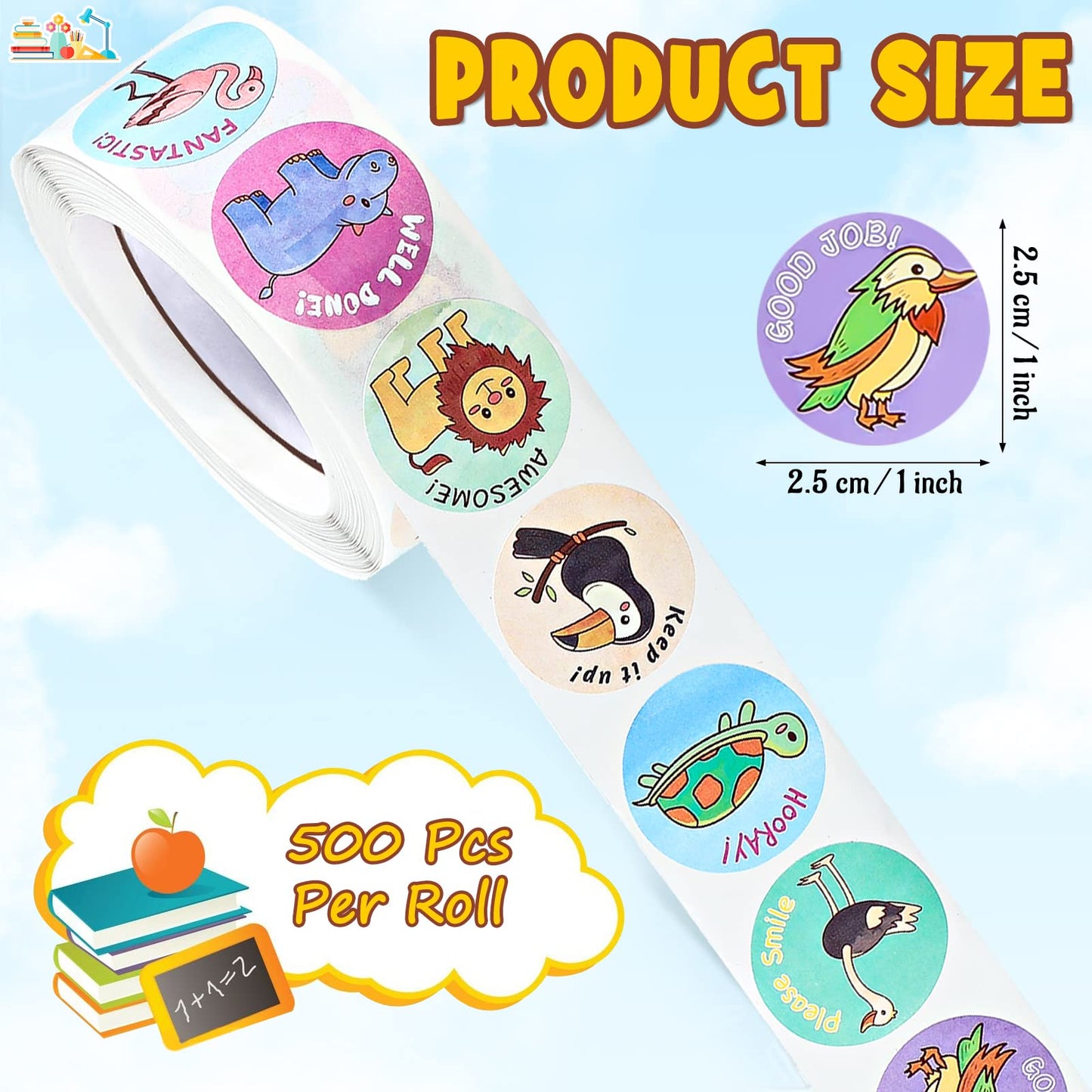 Outus 3 Rolls Motivational Stickers for Kids, 1500 Pcs Inspirational Cartoon Reward Stickers Teacher Supplies for Potty Training School Classroom Students Prizes, 24 Designs(Vivid Style)