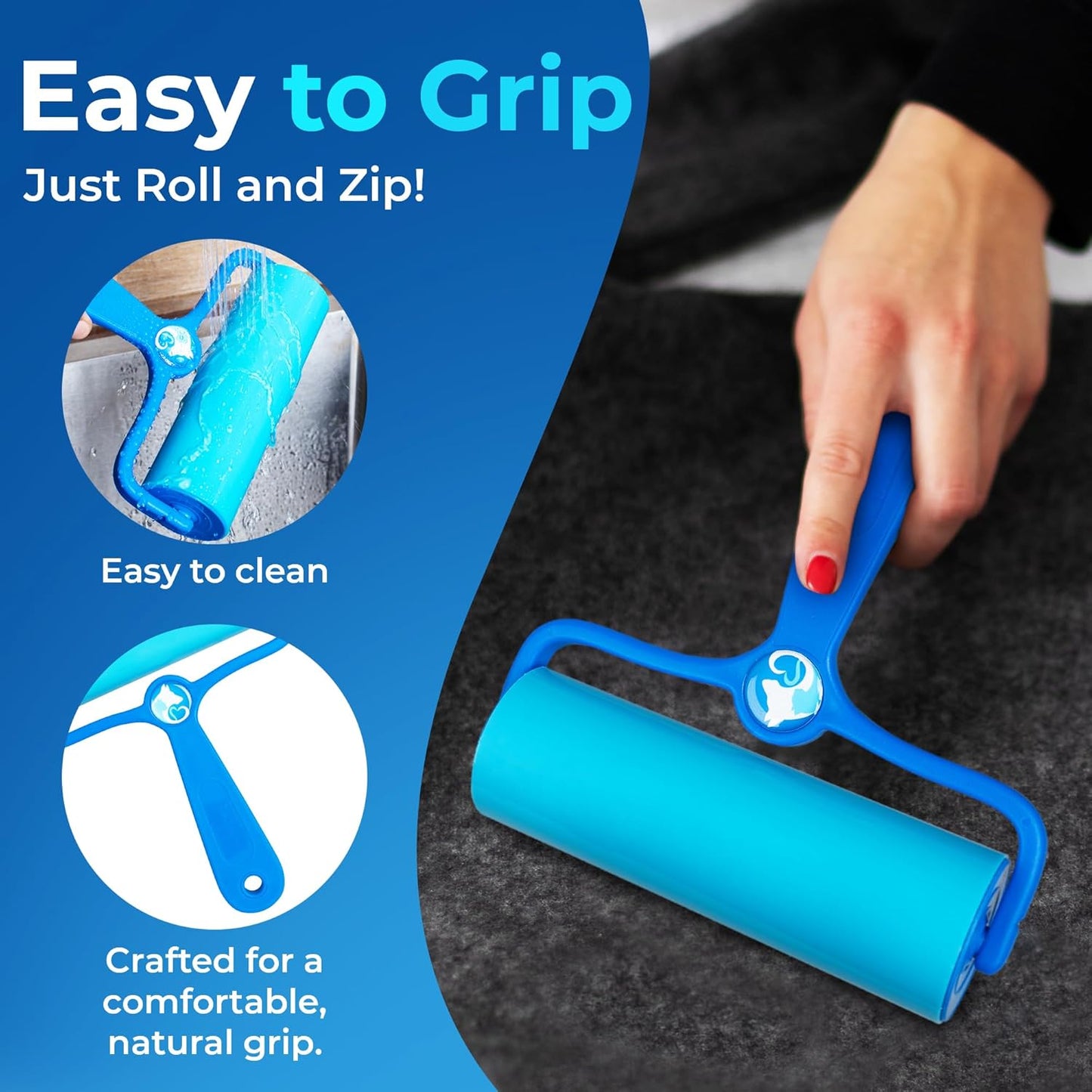 PetLovers 6.3" Mega EzRoll Reusable Lint Roller - Sticky for Life Multi-Purpose Pet Hair, Dust, & Lint Remover for Clothing, Upholstery, & Cars - Sustainable, Washable & Efficient