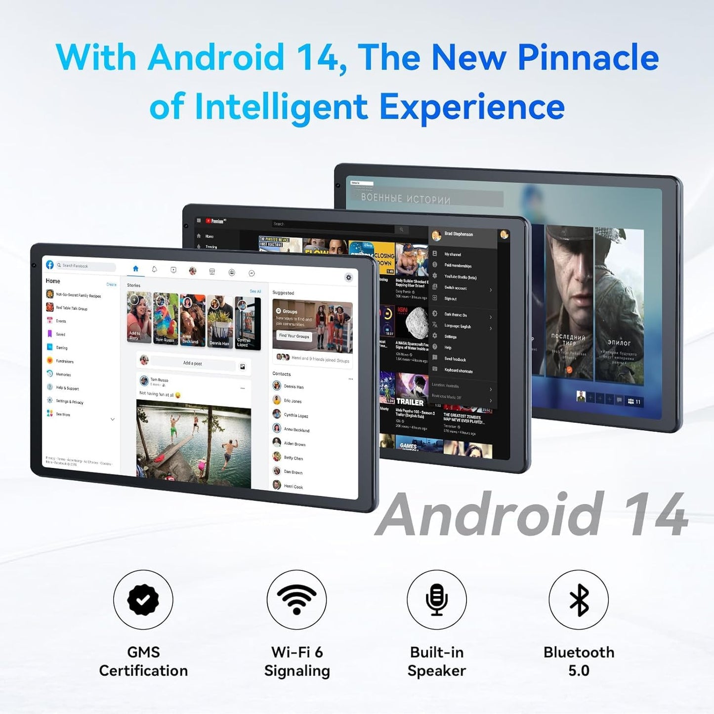 Android Tablet, 10.1 Inch Android 14 Tablet with 1280x800 IPS HD Touch Screen, Dual Camera, 64GB Storage 1TB Expansion, 8 in 1 Tablets Kit with Keyboard, Protective Case, Mouse, Stylus, BT 5.0, WiFi 6