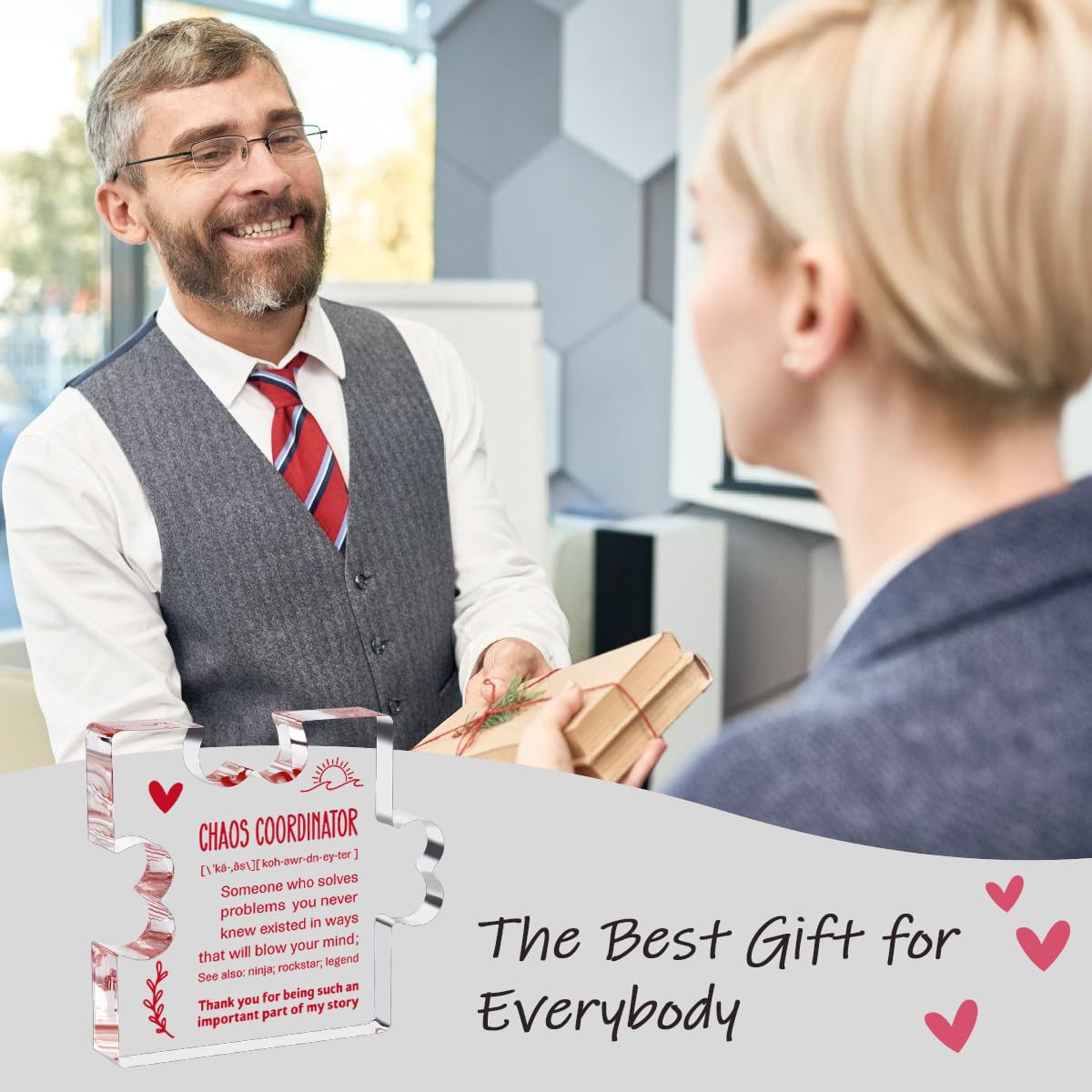 A heartfelt thank-you gift that says it all—beautifully printed on a clear 4.7 x 4.3 inch acrylic sign. Stylish, lightweight, and ready to display on any desk, shelf, or tabletop. Each piece is gift-ready and designed to leave a lasting impression.