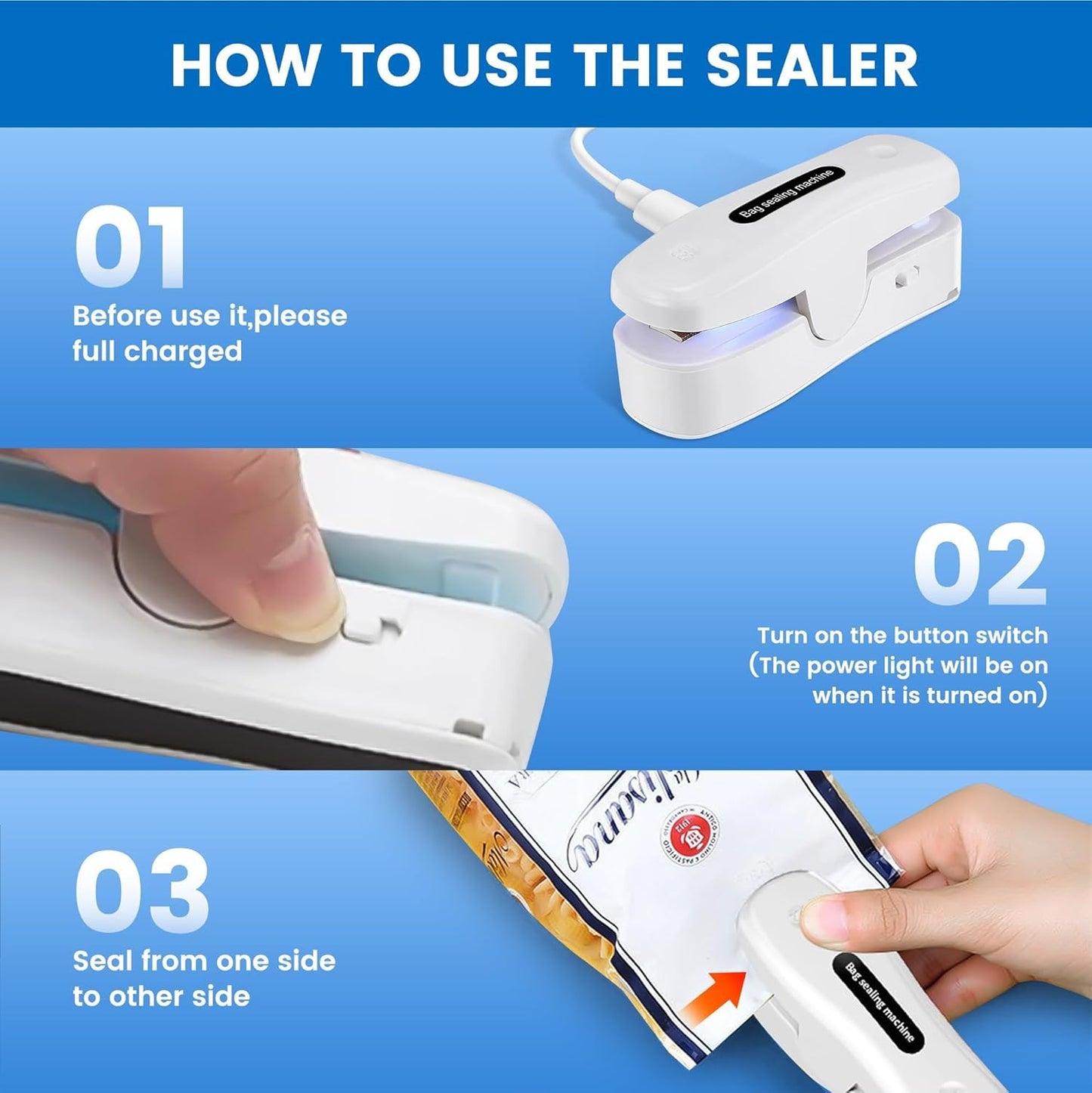 2 In 1 Mini Bag Sealer with Cutter, Rechargeable Heat Sealer, Portable Snack Bag Sealer for Plastic Bag Food Storage