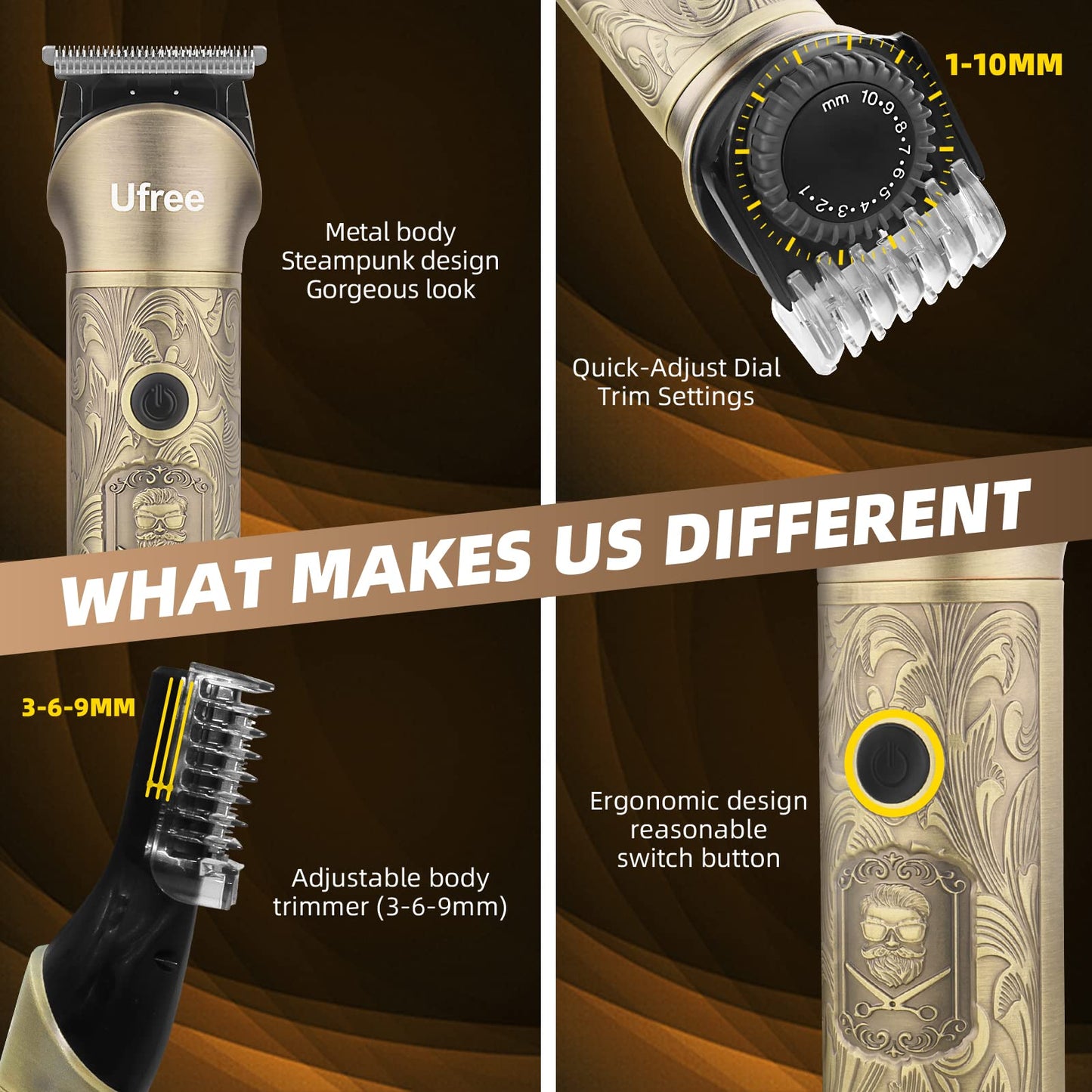 Ufree Beard Trimmer for Men, Electric Razor Shavers, Cordless Hair Clippers, Shaving Kit for Mustache, Body, Nose, Ear and Face, 7 in 1 Beard Grooming Kit, Gifts for Men