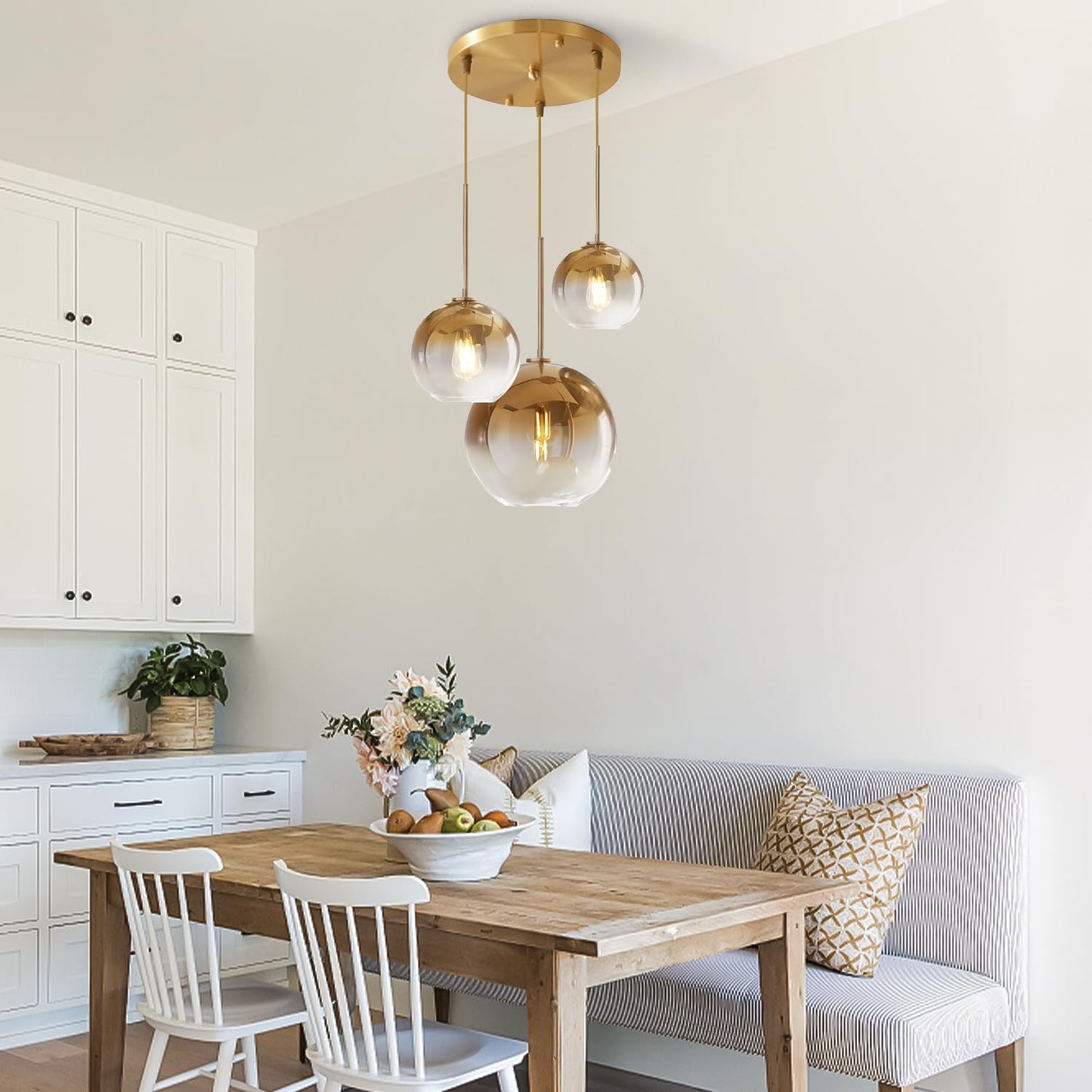 KCO Lighting Gold Cluster Pendelleuchte 3-flammige Cluster Pendelleuchte Große Glaspendelleuchten Kücheninsel Bubble Globe Kronleuchter Mid Century Modern Hängeleuchte