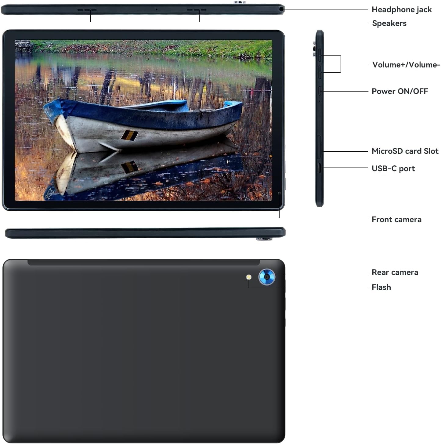 Android Tablet, 10.1 Inch Android 14 Tablet with 1280x800 IPS HD Touch Screen, Dual Camera, 64GB Storage 1TB Expansion, 8 in 1 Tablets Kit with Keyboard, Protective Case, Mouse, Stylus, BT 5.0, WiFi 6