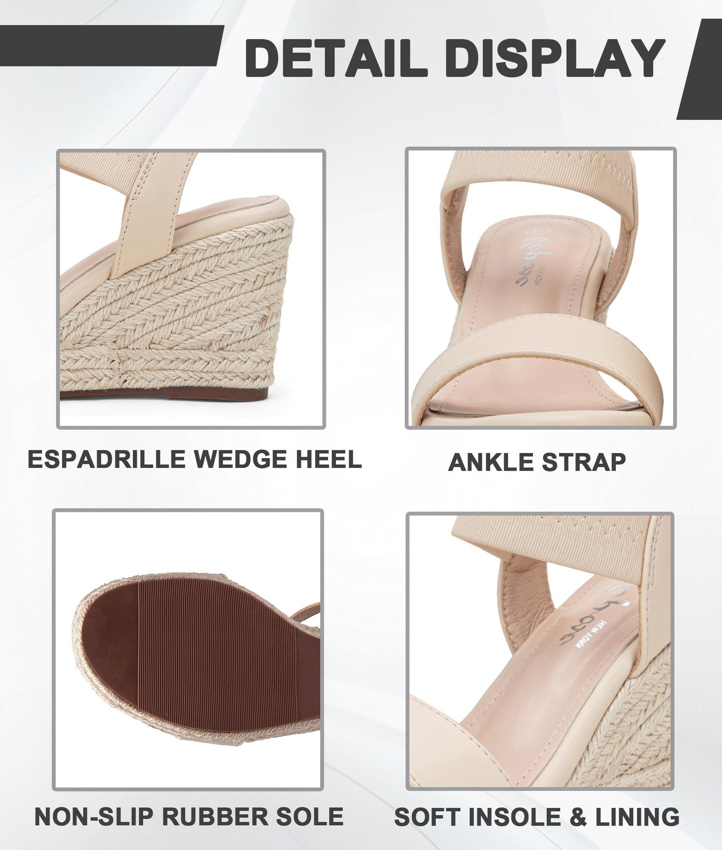 Vepose Damen 881 Keilsandalen Elastischer Fesselriemen Espadrilles Plateau Offene Zehenpartie High Heel Stretch Textil Brautschuhe