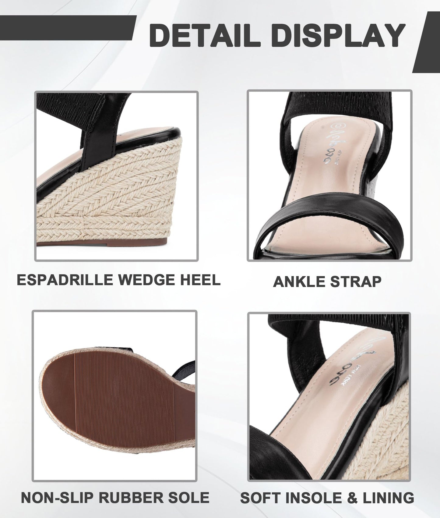 Vepose Damen 881 Keilsandalen Elastischer Fesselriemen Espadrilles Plateau Offene Zehenpartie High Heel Stretch Textil Brautschuhe