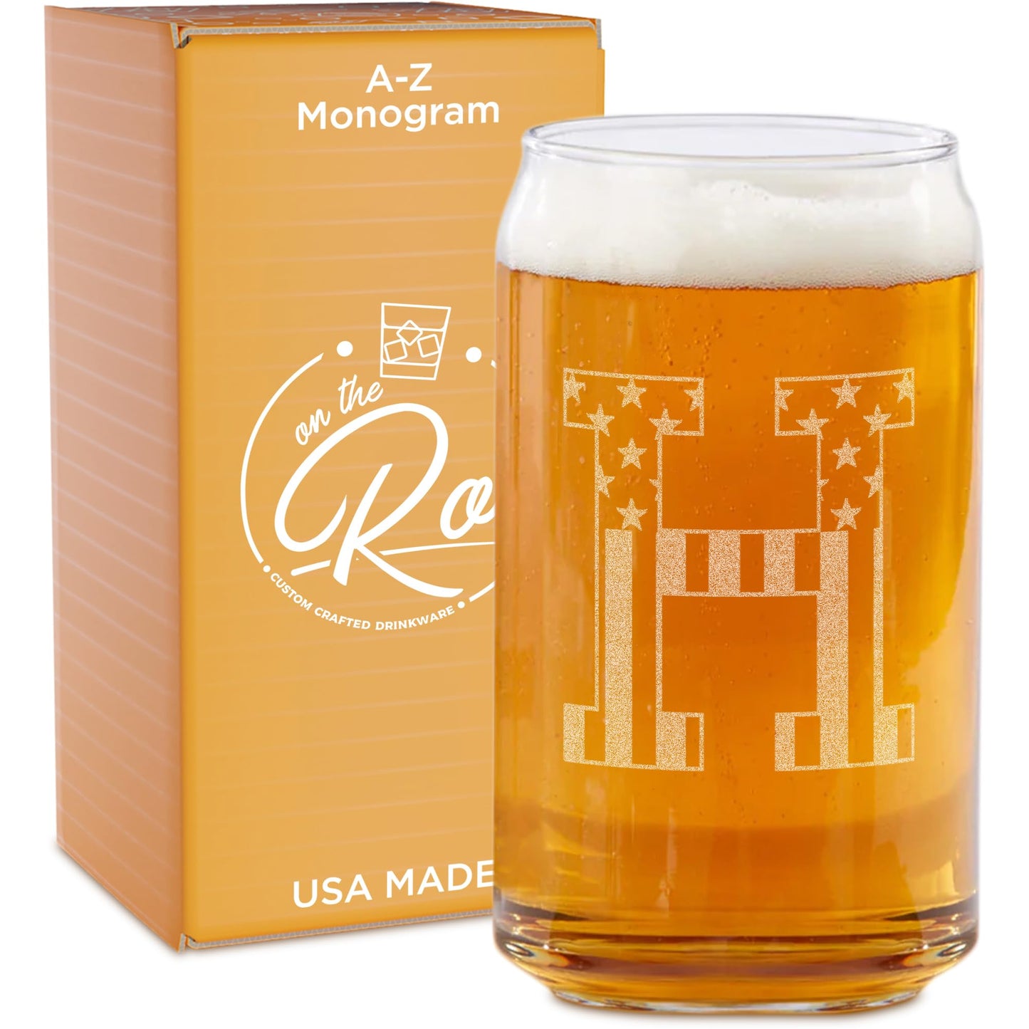 Verres à bière monogrammés pour hommes (AZ) 16 oz - Cadeaux de bière gravés pour hommes Frère Fils Papa Voisin - Cadeaux de Noël uniques pour lui - Chopes à bière personnalisées (J)