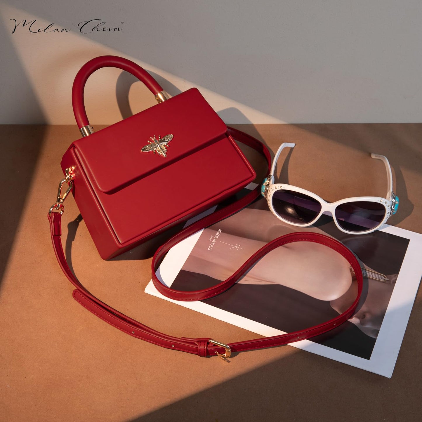 Milan Chiva Kleine Geldbörse mit Henkel für Damen, Mini-Umhängetasche, elegante quadratische Tasche