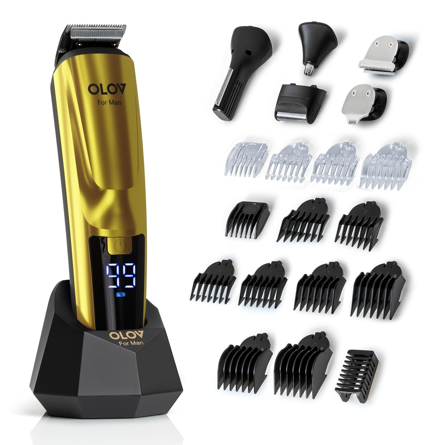 Beard Trimmer, 21 Piece All-in-One Mens Grooming Kit and Hair Clipper, Nose, Ear,Body and Face, Electric Razor with USB Recharge Dock