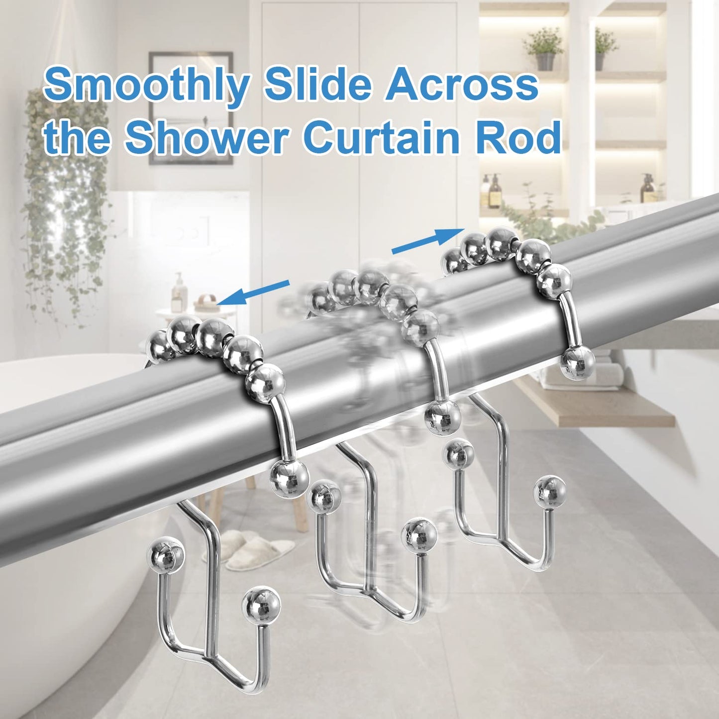 Shower Curtain Hooks Rings, TENOVEL Double Sided Shower Hooks Rust Proof for Bathroom Shower Rods Curtain, Durable Stainless Steel Bathroom Shower Curtain Hangers, Bronze, Set of 12