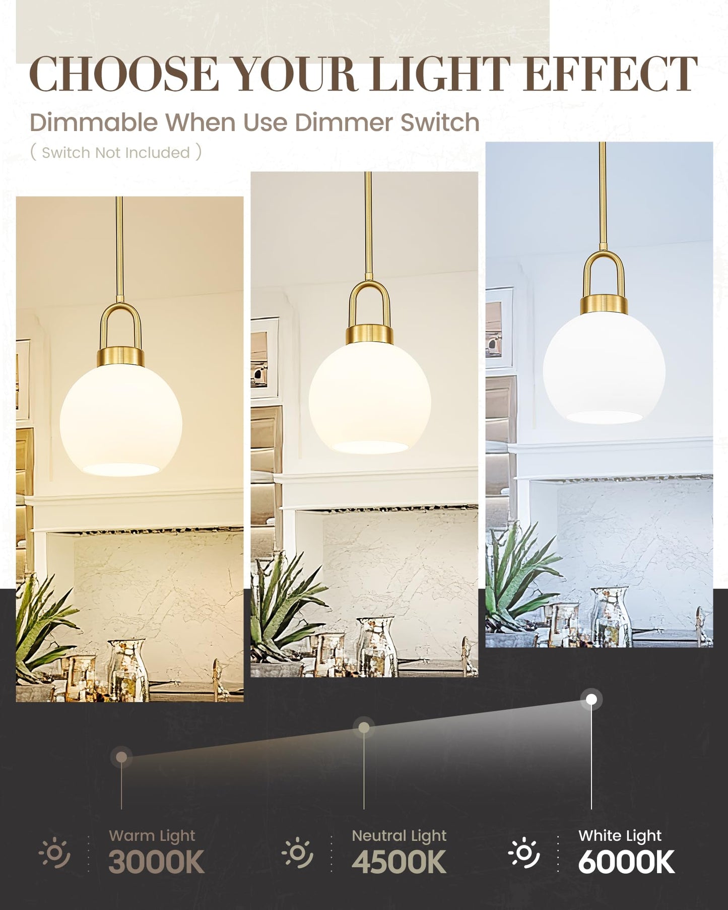 TENGXIN 7-Zoll-Pendelleuchte für Kücheninsel – gebürstetes Gold-Finish mit Milchglasschirm, eleganter Bauernhausstil, perfekt für Esszimmer oder Schlafzimmer, TXPLBG15-MG