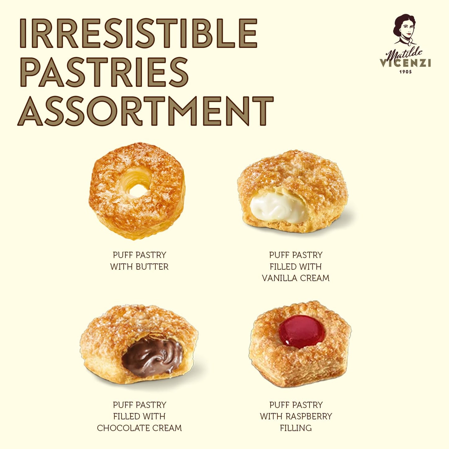 Millefoglie D'Italia Fine Selection of Italian Puff Pastries, Assortment of Vanilla, Chocolate, Butter & Raspberry Cookies, 13.23 oz (375g)