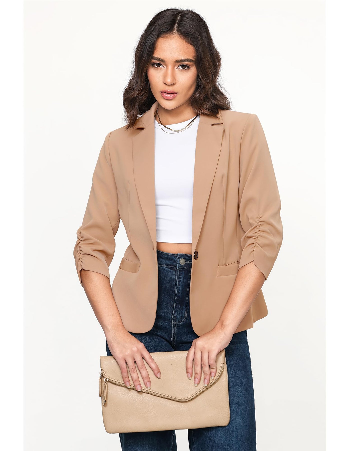 LookbookStore Blazer für Damen Anzugjacken Eleganter Blazer mit 3/4-Ärmeln Business-Casual-Outfits für die Arbeit