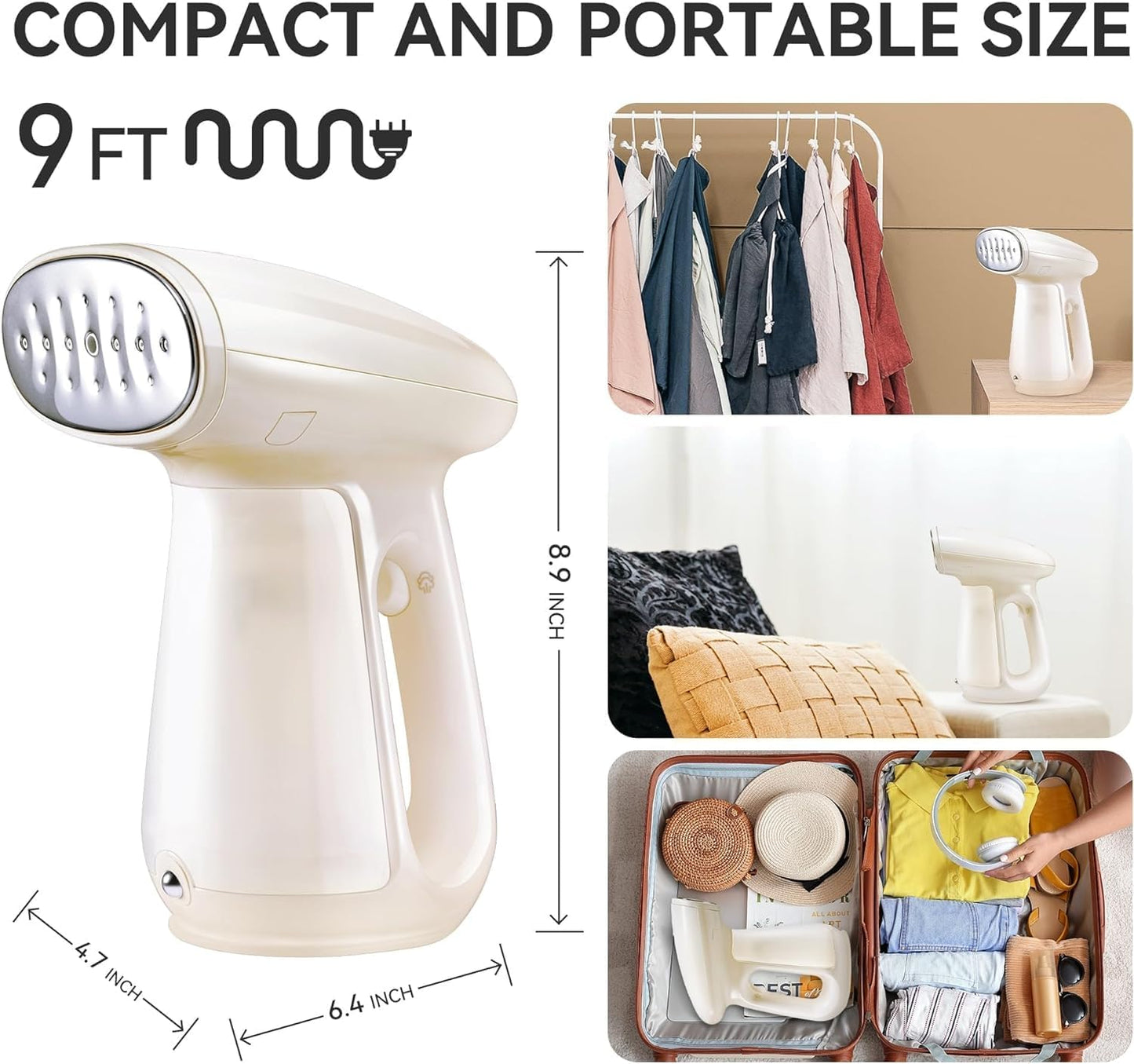 Steamer for Clothes, 1300W Powerful Fast-Heating Handheld Garment and Clothes Steamer with Large 230ml Tank, Auto-Off Safety, Includes Brush, Perfect for Home and Travel Wrinkle Removal