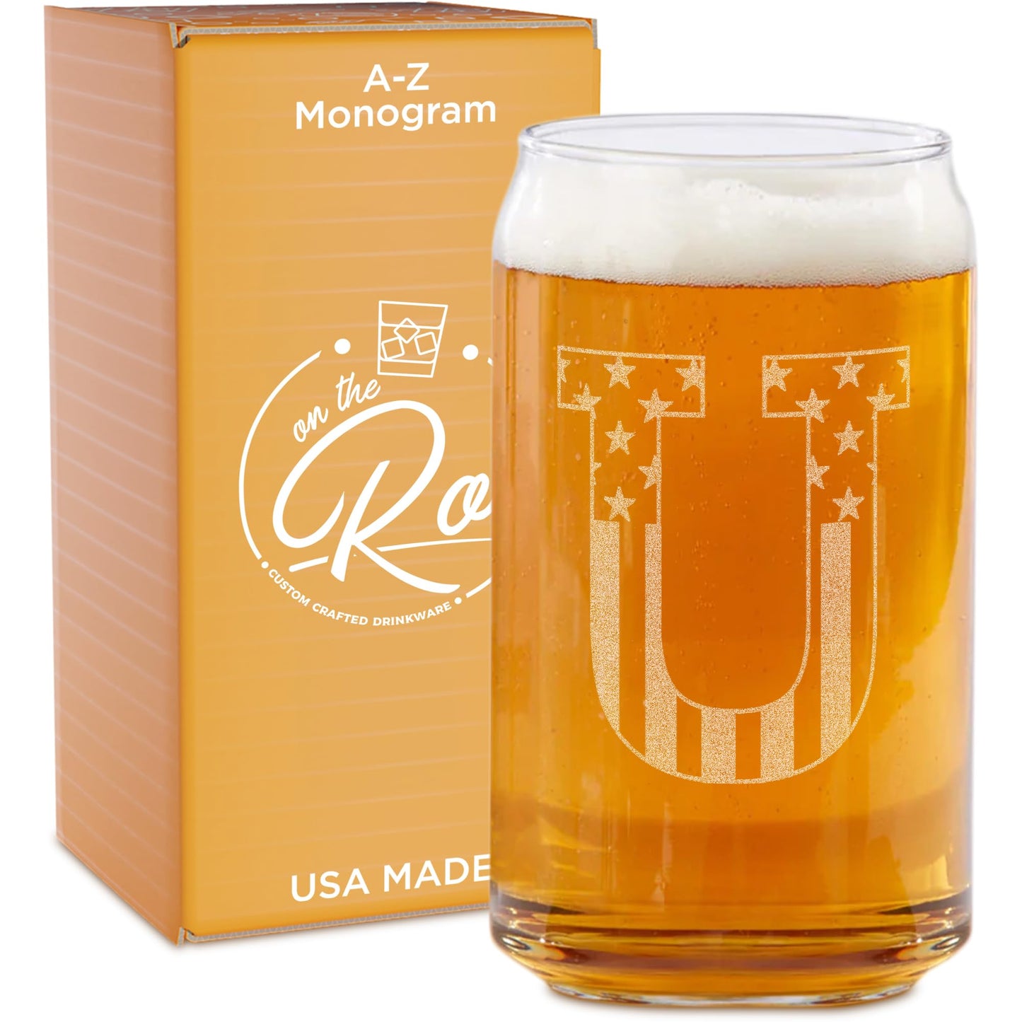 Verres à bière monogrammés pour hommes (AZ) 16 oz - Cadeaux de bière gravés pour hommes Frère Fils Papa Voisin - Cadeaux de Noël uniques pour lui - Chopes à bière personnalisées (J)