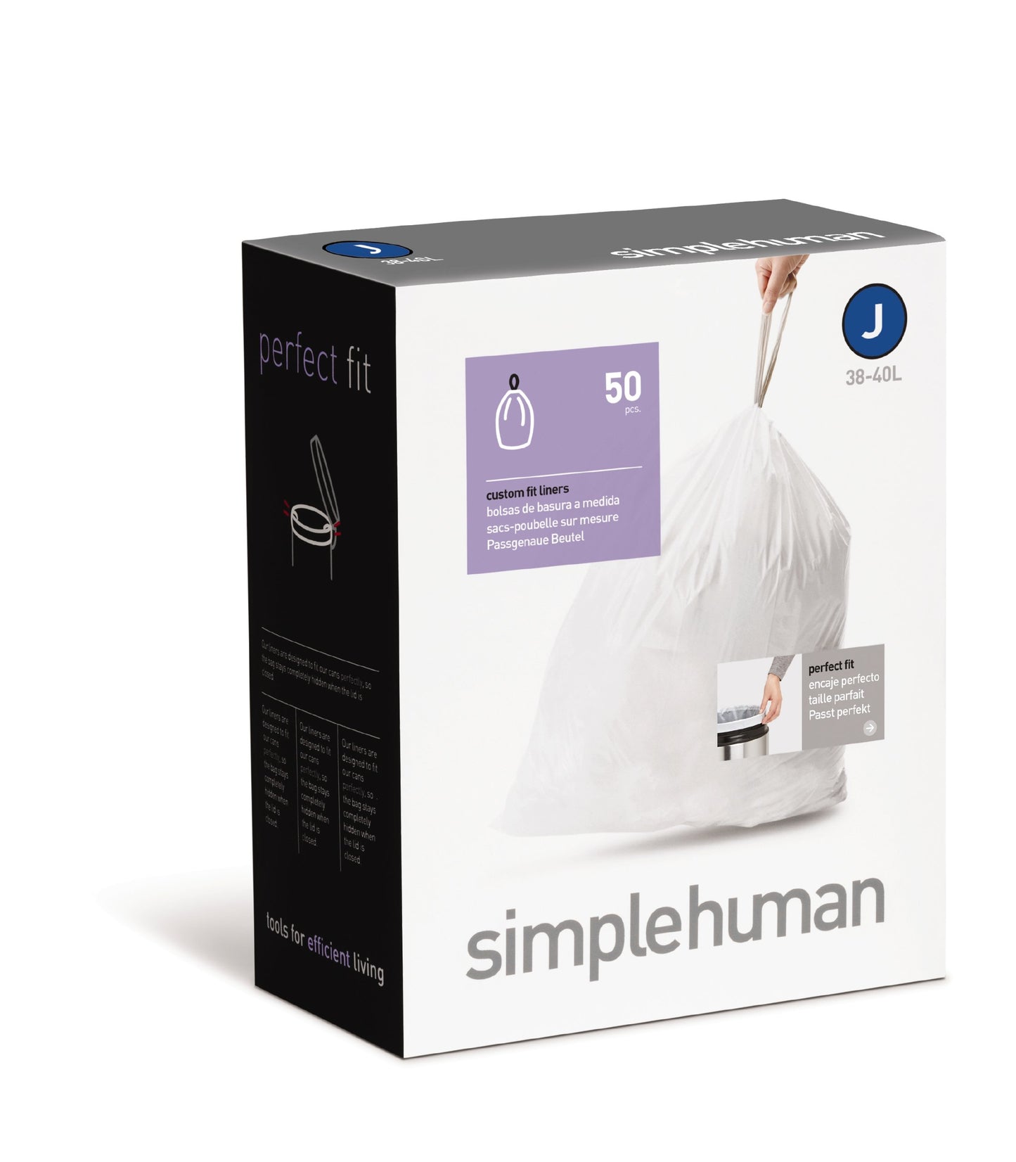 simplehuman Code H 60 Count, Genuine Custom Fit Liners, Drawstring Trash Bags in Dispenser Packs, 30-35 Liter / 8-9.2 Gallon, White