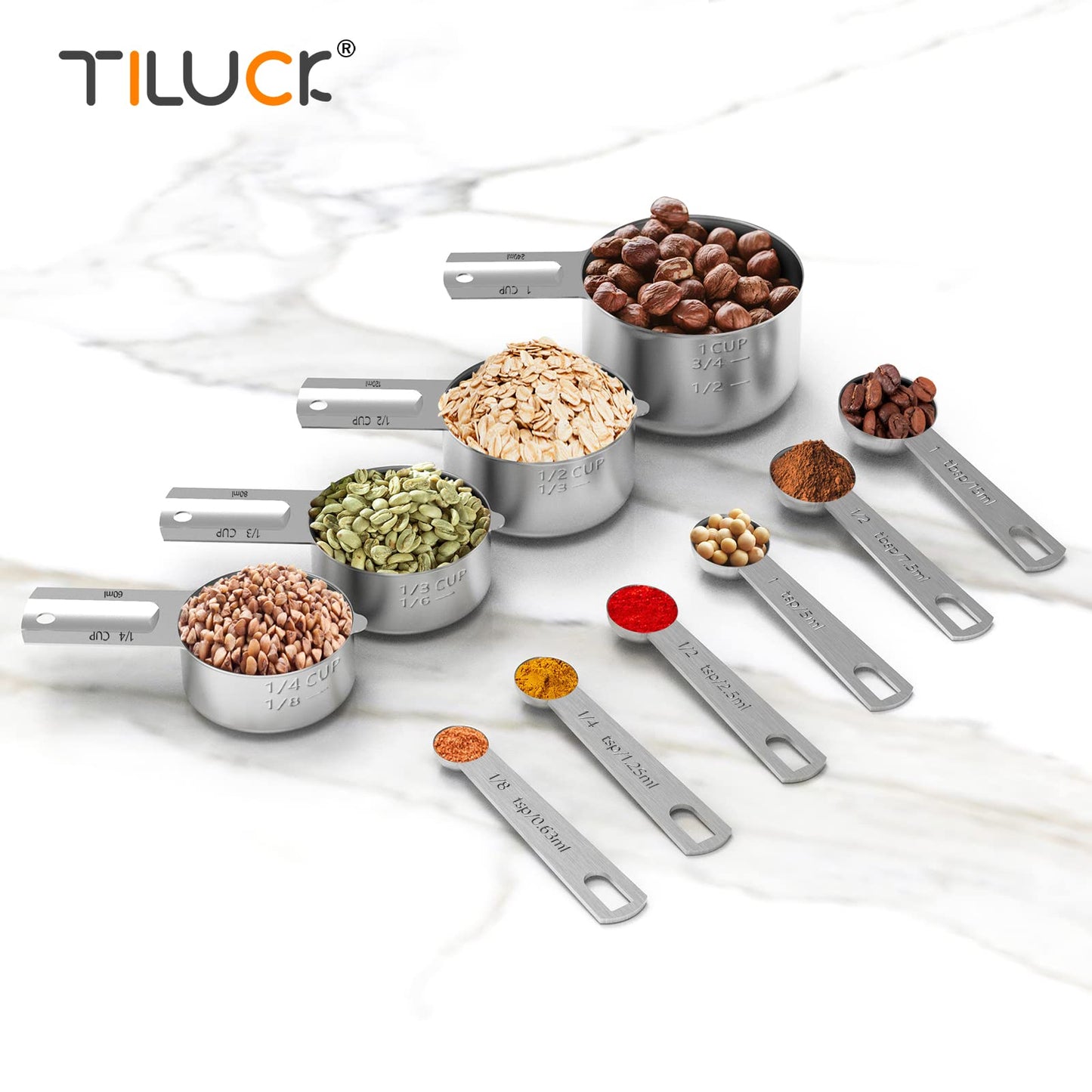 TILUCK Stainless Steel Measuring Cups & Spoons Set