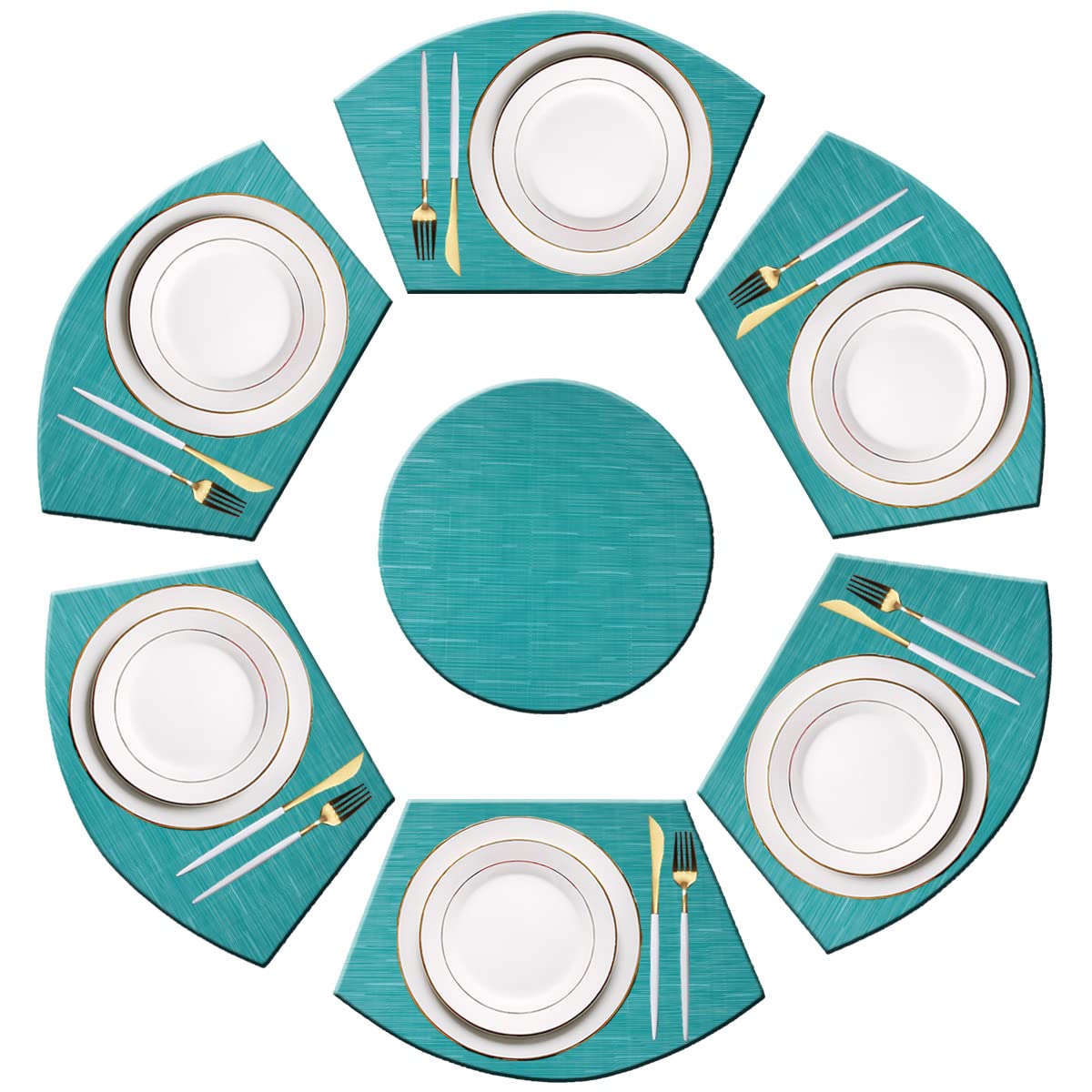 PIGCHCY Keilförmige Tischsets für den Esstisch, kreuzgewebt, waschbares Vinyl-Tischset, hitzebeständig, runde Tischsets, 4er-Set (Silbergrau)