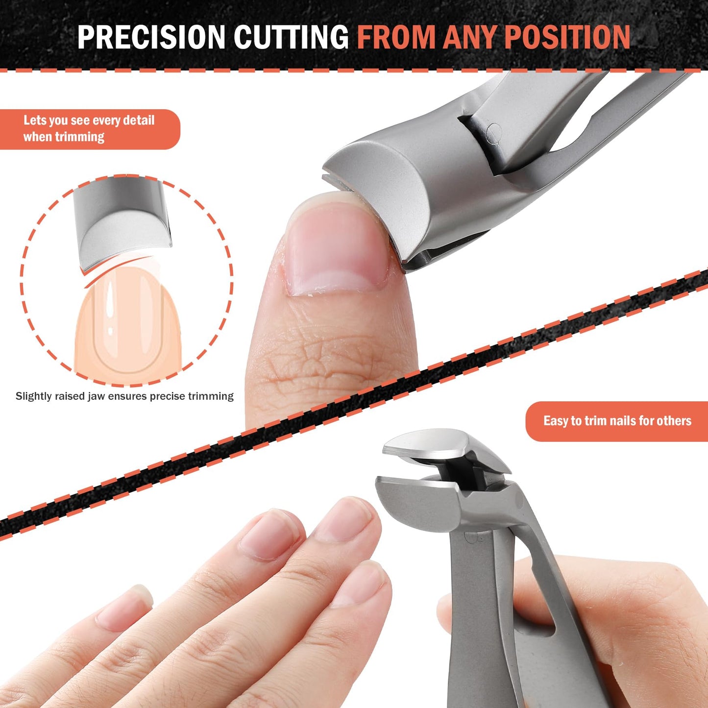 BEZOX Angled Head Toe Nail Clippers for Seniors for Thick Nails - Ergonomic Toenails Clipper for Thick Toenails, Premium Finger Nails Clipper for Adult with Catcher - Black