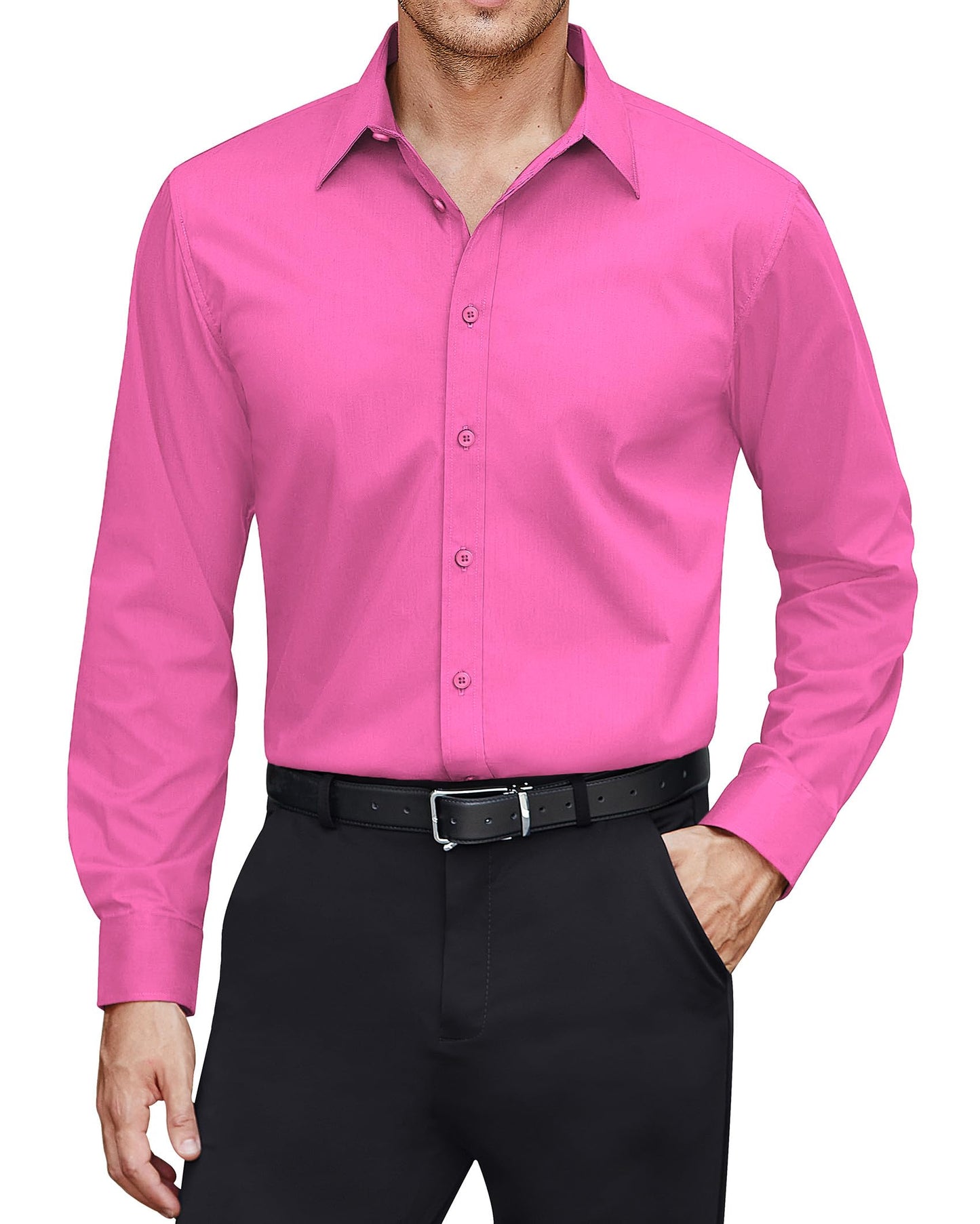 J.VER Men's Dress Shirts Stretch Stain Shield Long Sleeve Solid Formal Shirt Business Casual Button Down Shirts
