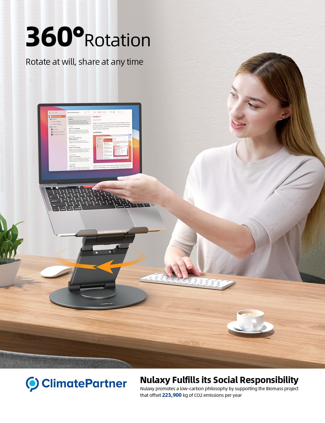 Nulaxy Telescopic 360 Rotating Laptop Stand for Desk Adjustable Height Swivel Pull Out Design Ergonomic Laptop Riser Fits All 10-17" Laptops Computer MacBook, Gray