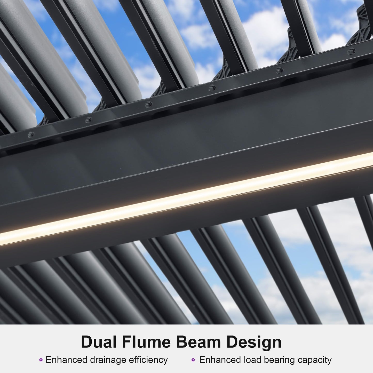PURPLE LEAF Lamellenpergola 94AS, 3,3 x 4,3 m, Aluminium-Pergola für den Außenbereich mit Sonnenschutz, verstellbarem Dach für Terrasse, Hinterhof, grauer Pavillon mit festem Dach, 1 lange Seite und 2 kurze Seiten