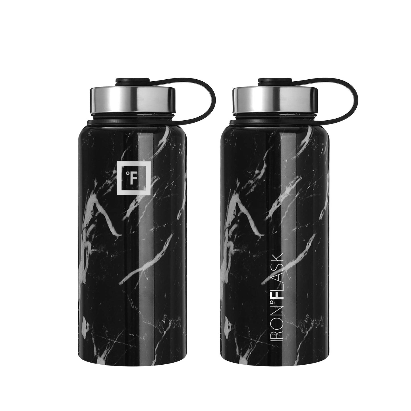 IRON °FLASK Camping & Hiking Hydration Flask with 3 Lids - Stainless Steel, Double Walled & Vacuum Insulated Water Bottle - Leak Proof & BPA Free (Dark Night, Straw - 32 oz)