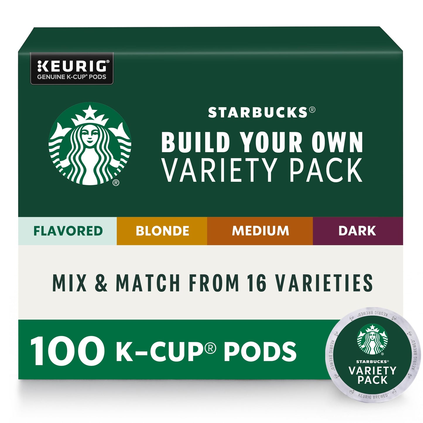 Starbucks K-Cup-Kaffeepads, natürlich aromatisiertes Kaffee-Vielfaltspaket für Keurig-Kaffeemaschinen, 100 % Arabica, 1 Schachtel (40 Pads)